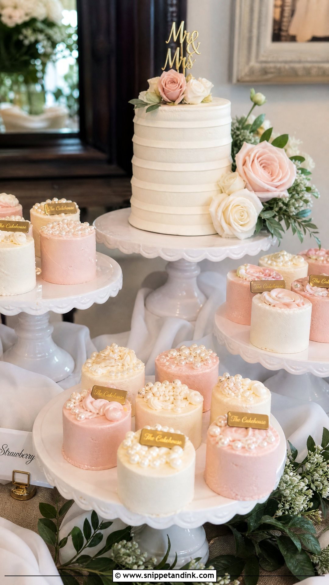 Wedding Dessert Bar With Mini Cakes - Snippet and Ink - 20 Wedding Dessert Bar Ideas