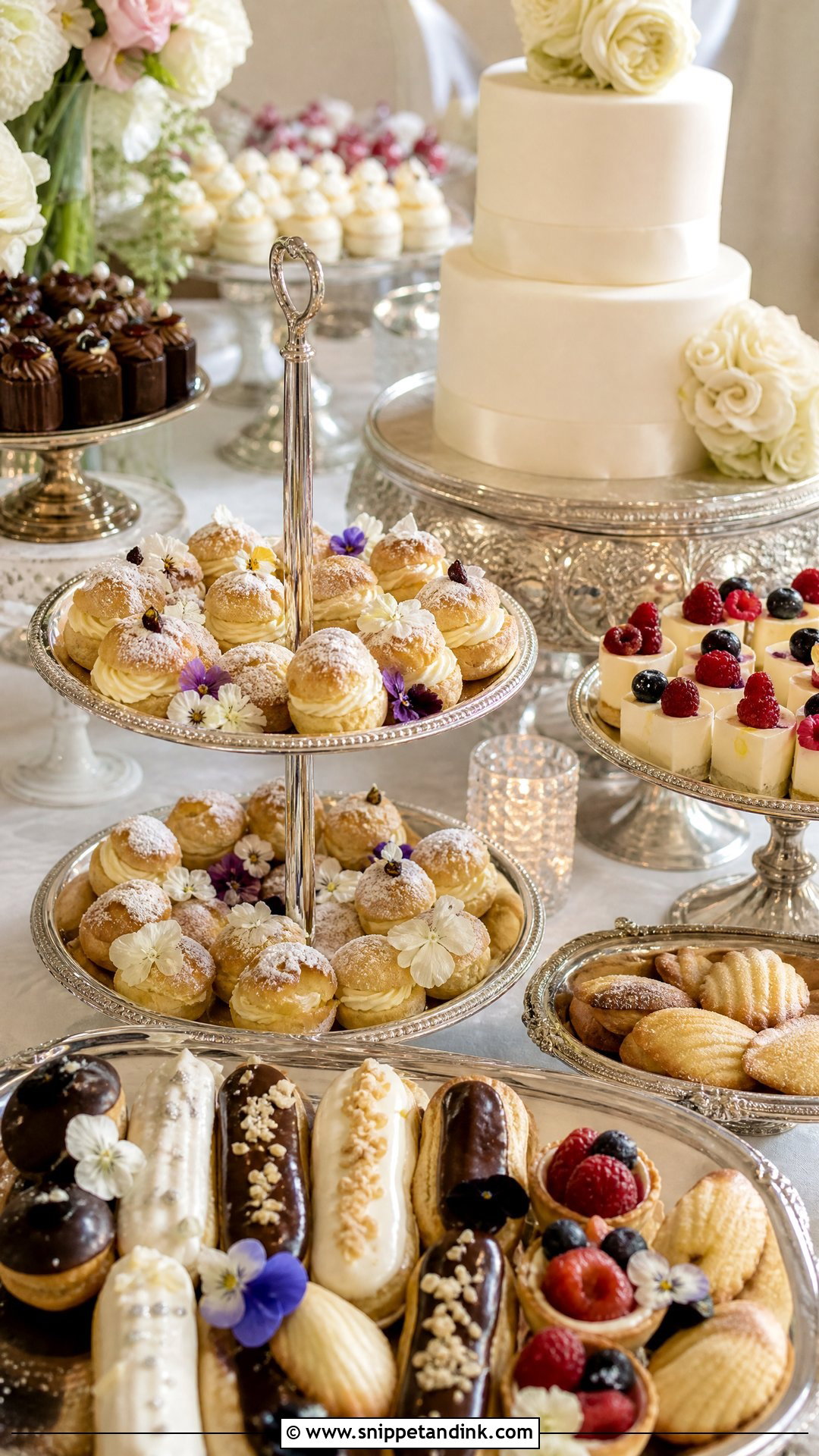 Wedding Dessert Bar With Mini Pastries - Snippet and Ink - 20 Wedding Dessert Bar Ideas