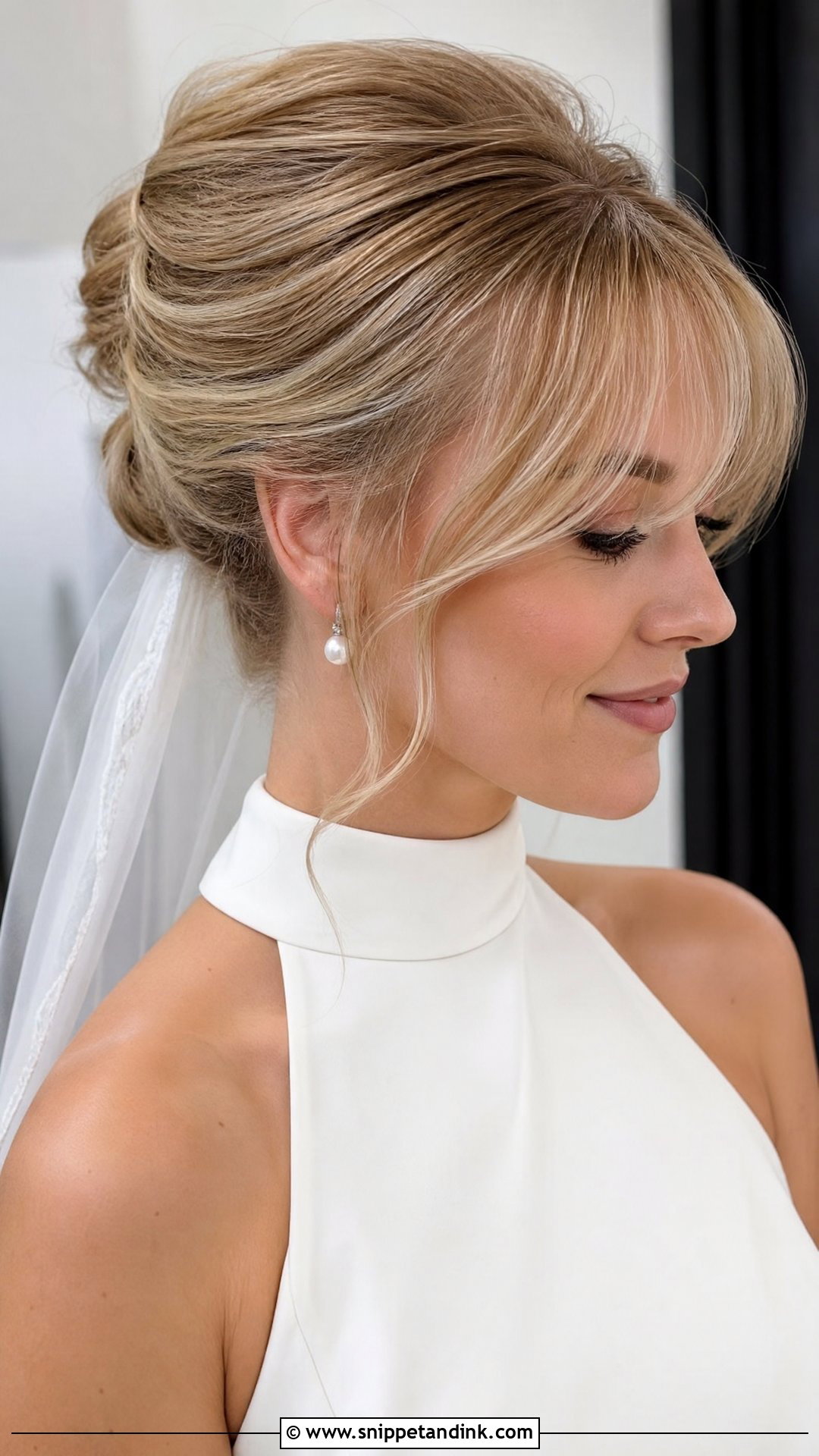 Wedding French Twist With Fringe - Snippet and Ink - 20 Wedding Hair Fringe Ideas