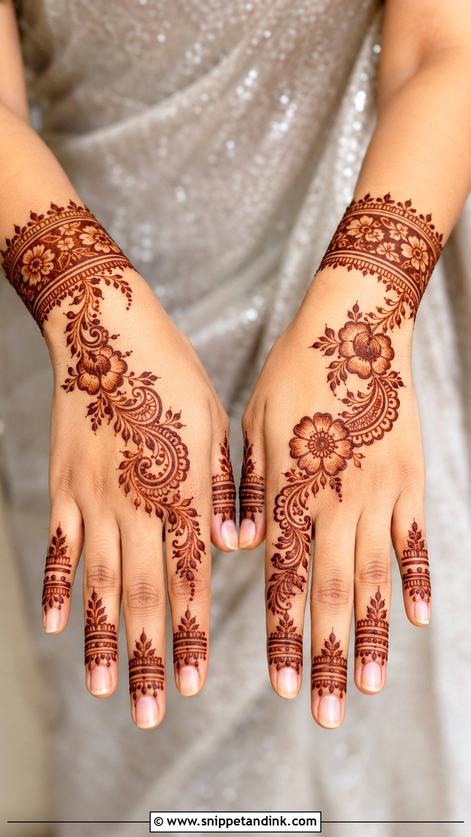 Wedding Guest Back Hand Mehndi Design - Snippet and Ink - 30 Aesthetic Back Hand Mehndi Designs