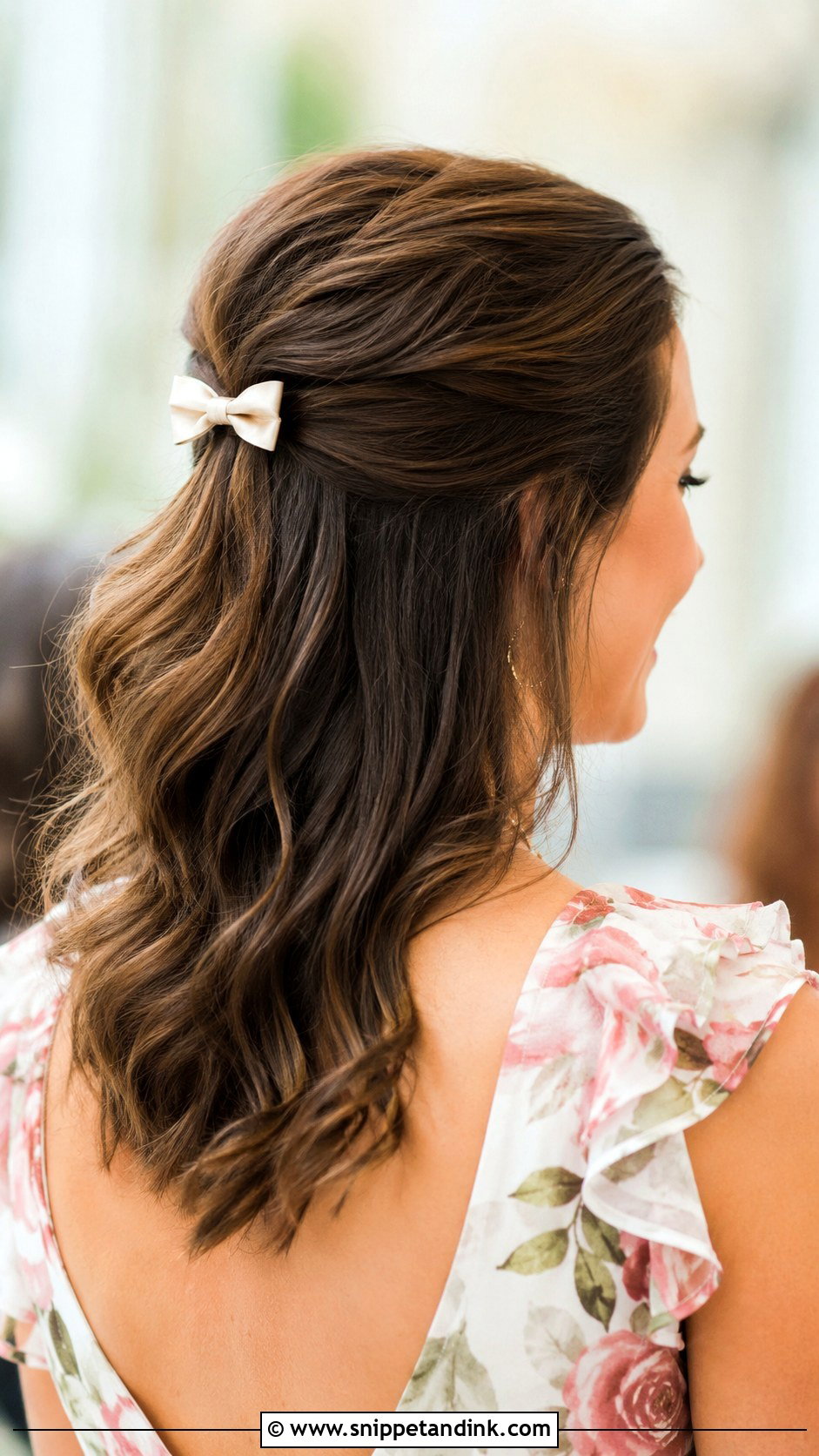 Wedding Guest Bow Half Up Medium Hair - Snippet and Ink - 15 Wedding Guest Hair Down Medium Length Ideas