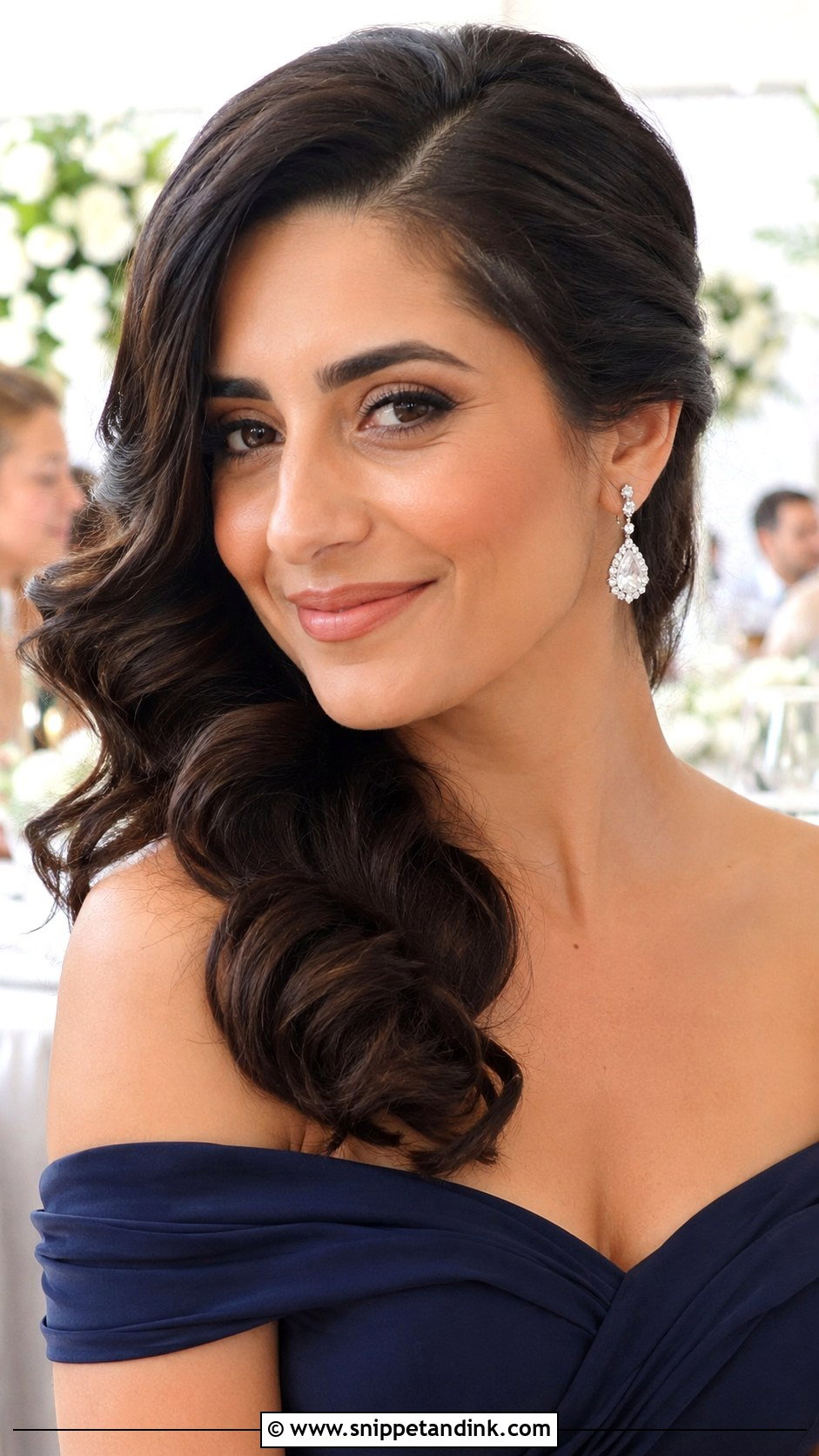 Wedding Guest Side Swept Curls Medium Hair - Snippet and Ink - 15 Wedding Guest Hair Down Medium Length Ideas