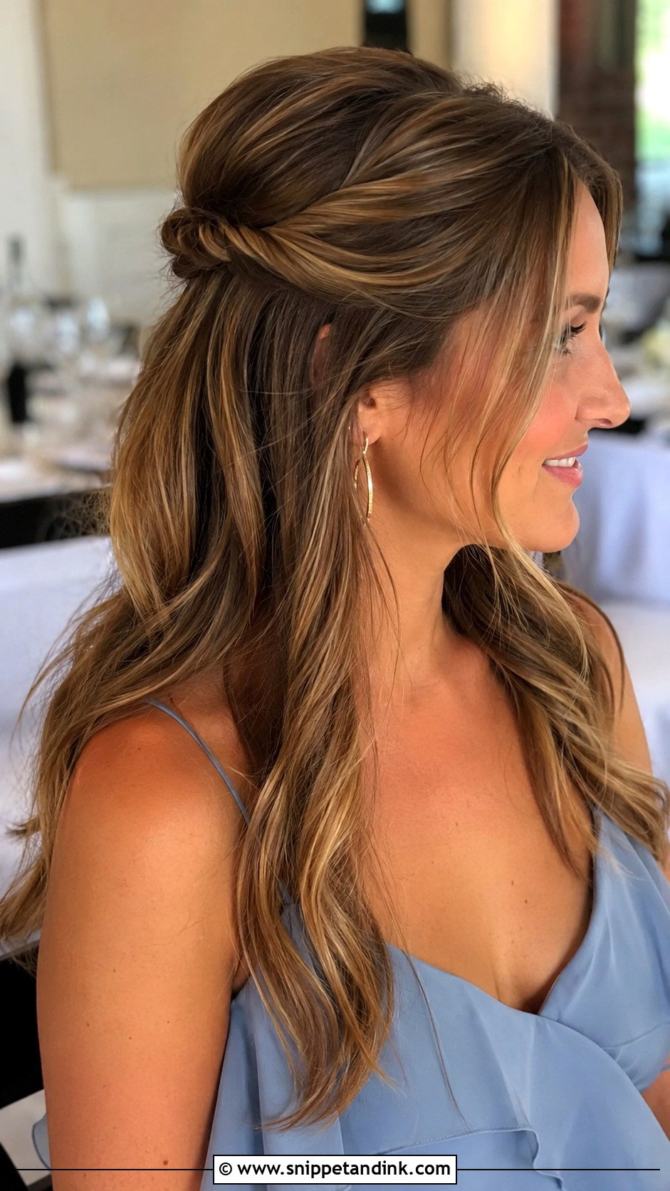 Wedding Guest Twisted Half Up Medium Hair - Snippet and Ink - 15 Wedding Guest Hair Down Medium Length Ideas