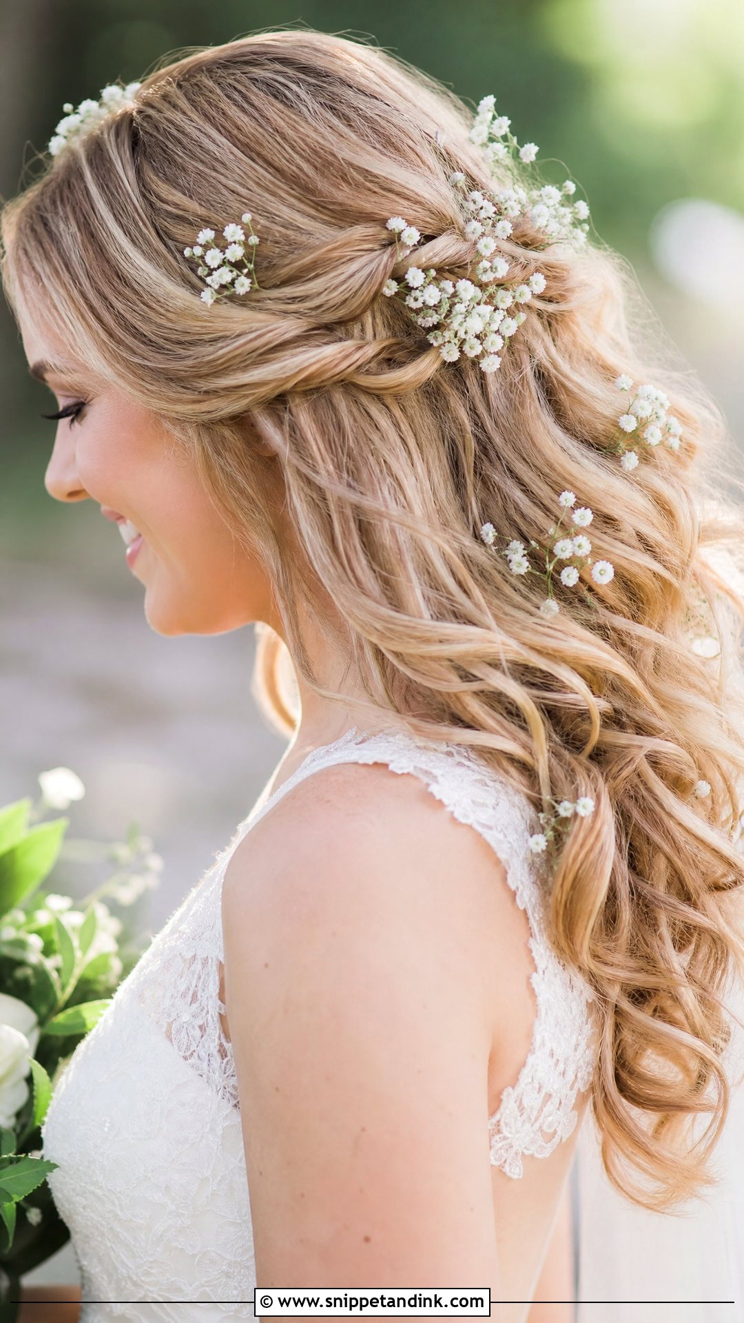 Wedding Hair Down Curls With Babys Breath - Snippet and Ink - 20 Wedding Hair Down Curls