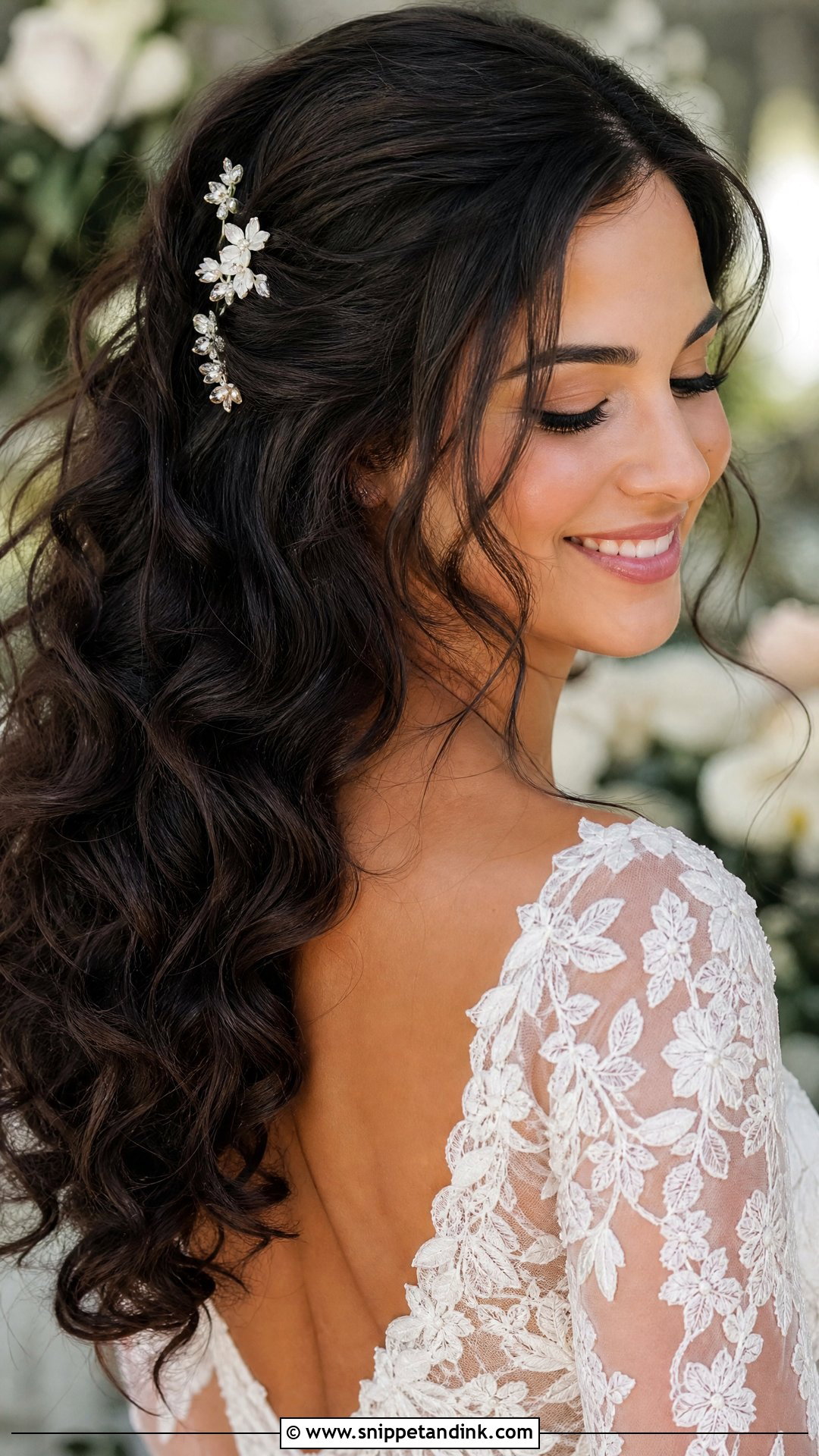 Wedding Hair Down Curls With Floral Pins - Snippet and Ink - 20 Wedding Hair Down Curls