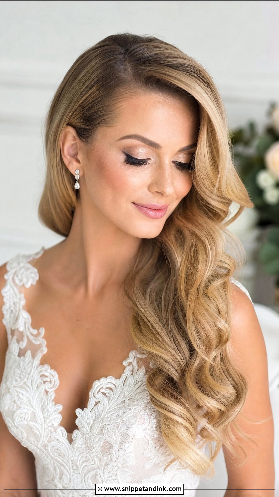 Wedding Hair Down Curls With Side Part - Snippet and Ink - 20 Wedding Hair Down Curls