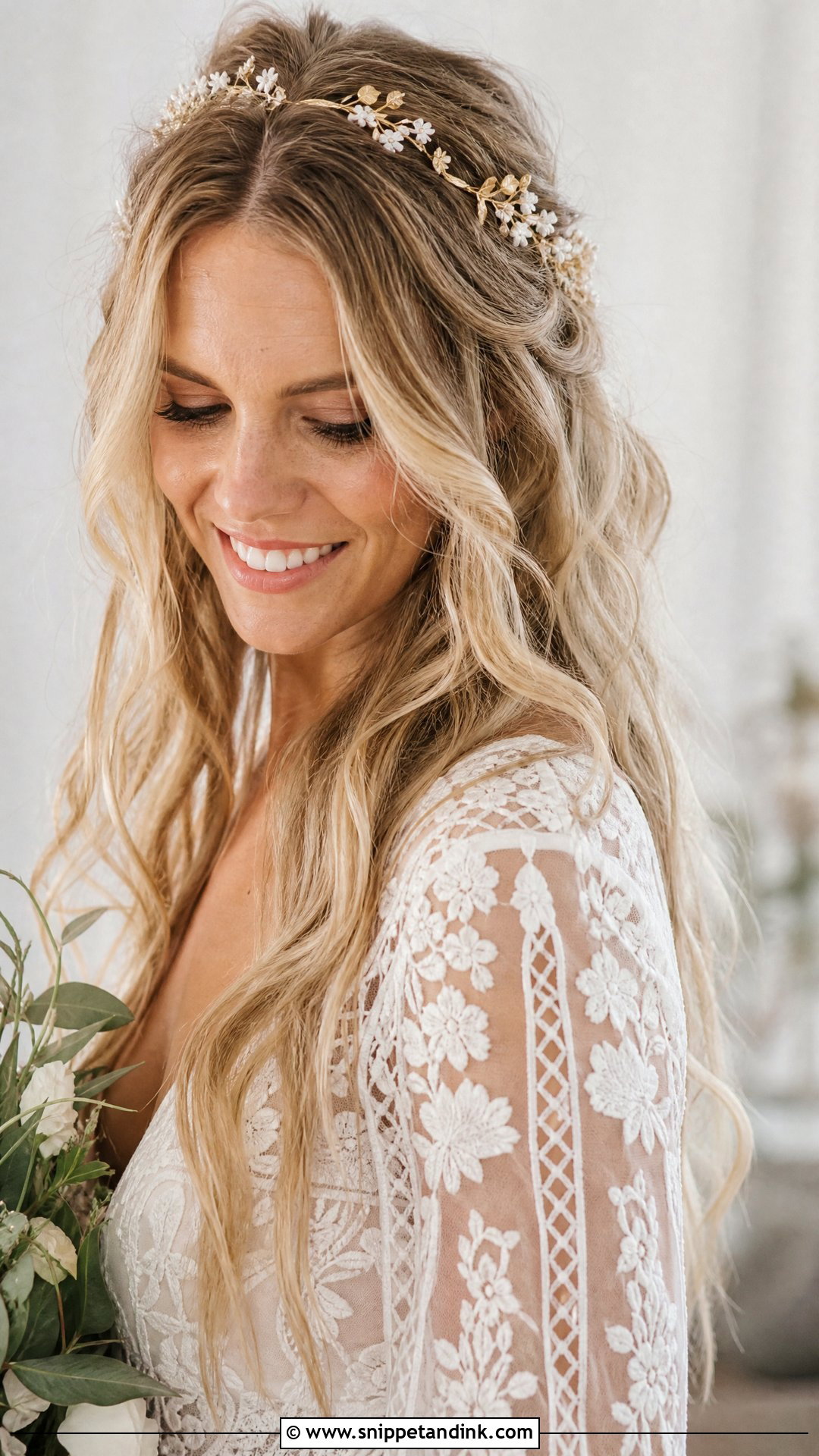 Wedding Hair Down With Boho Waves - Snippet and Ink - 20 Romantic Wedding Hair Down Ideas