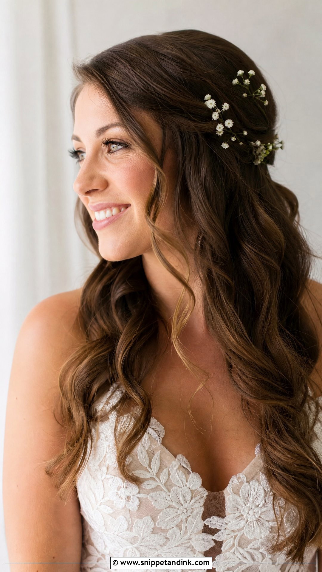 Wedding Hair Down With Floral Pins - Snippet and Ink - 20 Romantic Wedding Hair Down Ideas