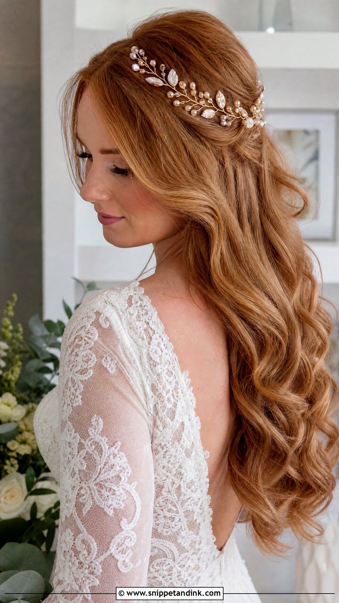 Wedding Hair Down With Hair Vine - Snippet and Ink - 20 Romantic Wedding Hair Down Ideas
