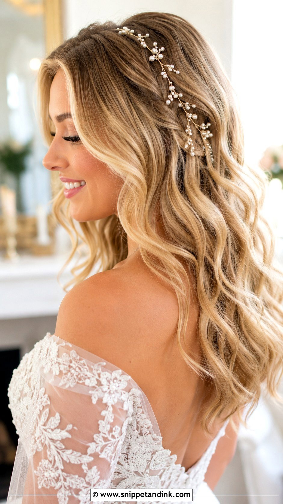 Wedding Hair Down With Pearl Hair Vine - Snippet and Ink - 15 Wedding Hair Down with Pearls