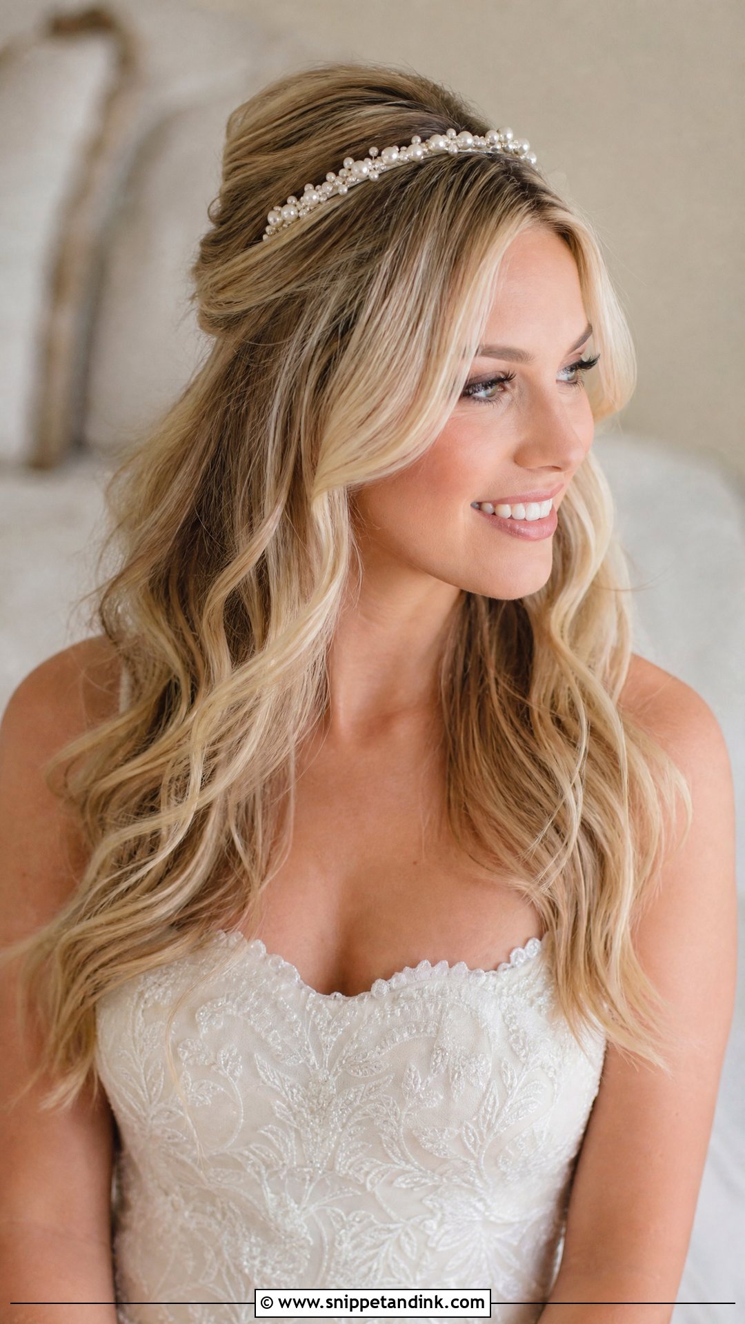 Wedding Hair Down With Pearl Headband - Snippet and Ink - 20 Wedding Hair Down with Headband Ideas