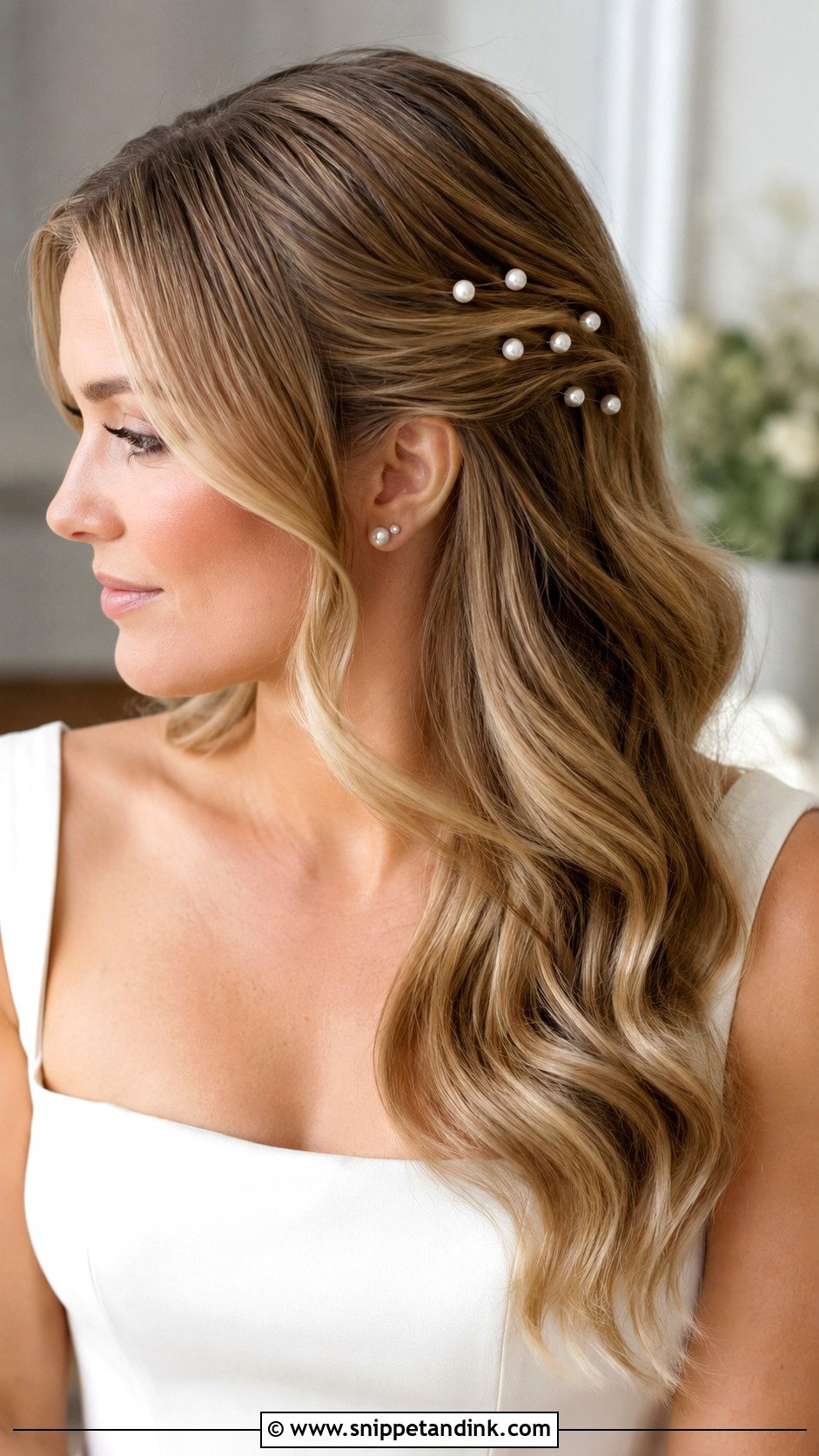 Wedding Hair Down With Pearl Pins - Snippet and Ink - 15 Wedding Bridal Hair Down Ideas