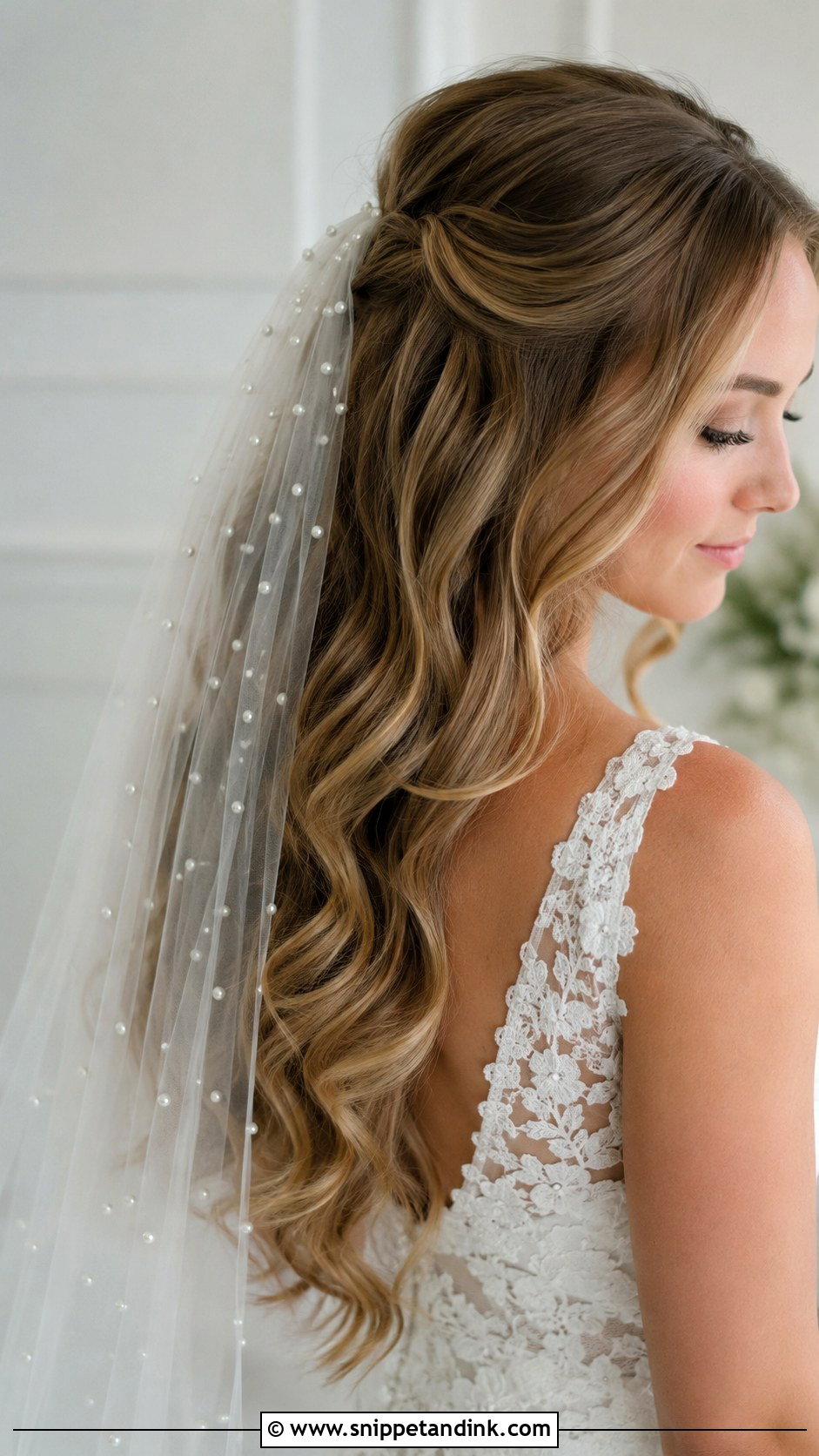 Wedding Hair Down With Pearl Veil - Snippet and Ink - 15 Wedding Hair Down with Pearls