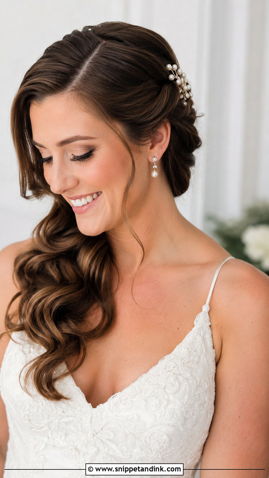 Wedding Hair Pinned On One Side With Soft Curls - Snippet and Ink - 15 Wedding Hair Pinned on One Side Ideas