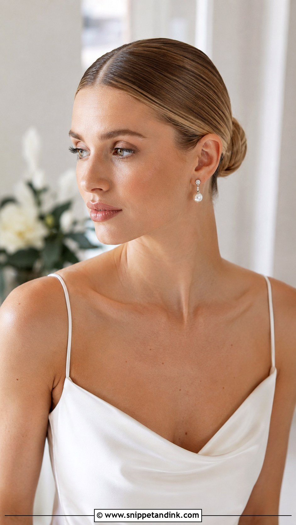 Wedding Hair Sleek Middle Part Bun - Snippet and Ink - 15 Wedding Hair From Front View Ideas