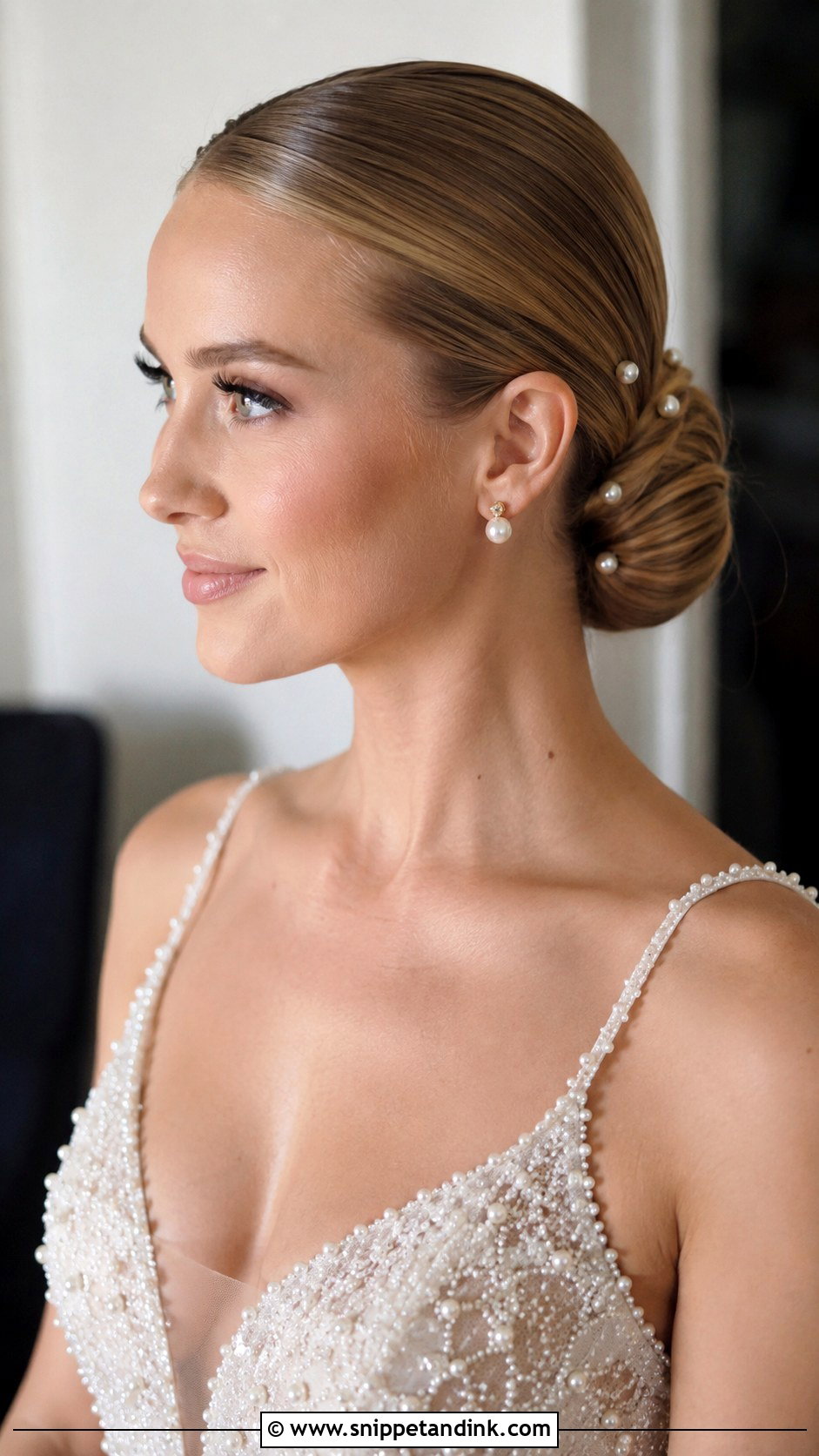 Wedding Hair Slick Back Bun With Pearls - Snippet and Ink - 15 Wedding Hair Slick Back Bun Updo Ideas