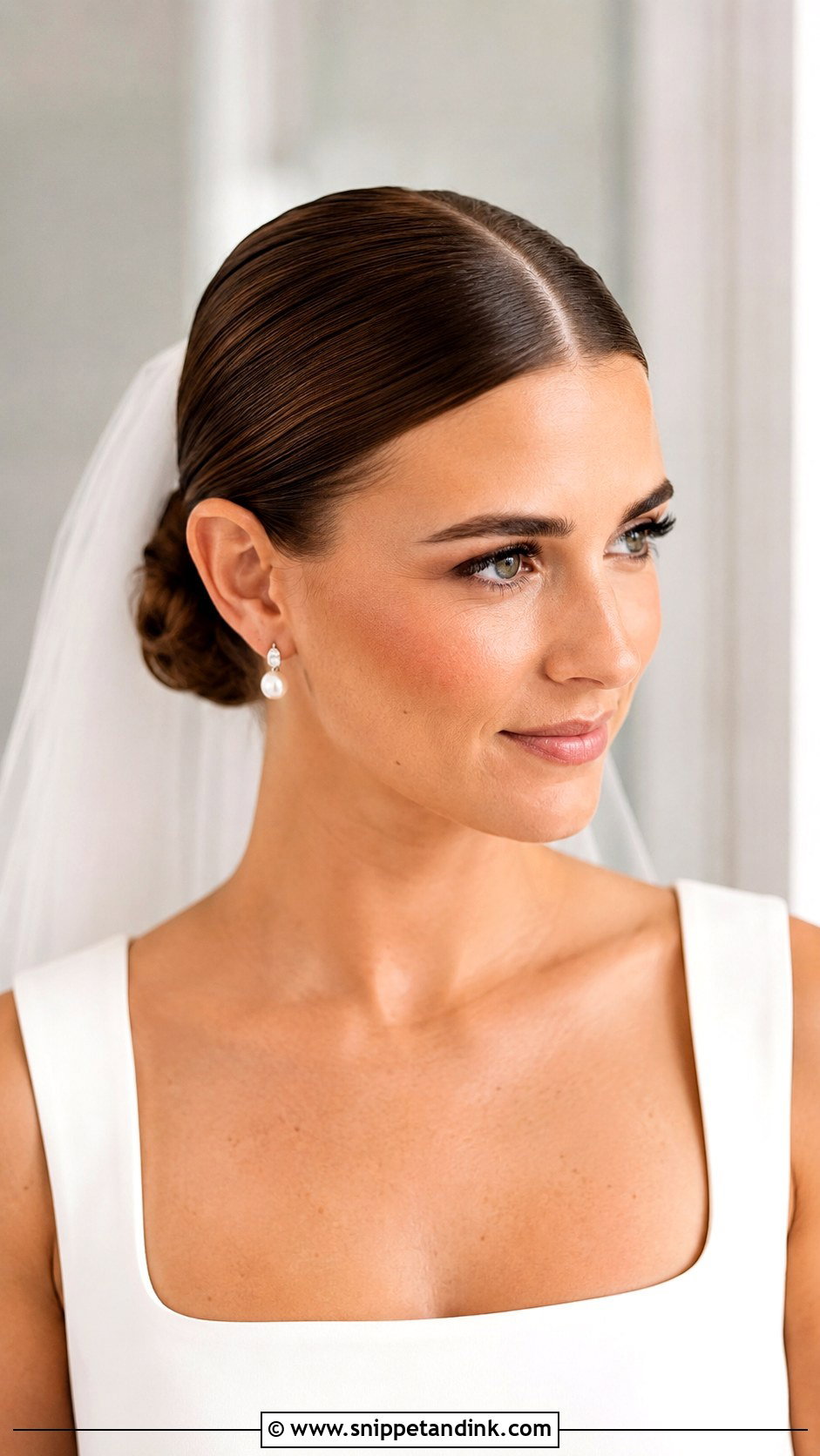 Wedding Hair Slick Back Middle Part Bun - Snippet and Ink - 15 Wedding Hair Slick Back Bun Updo Ideas