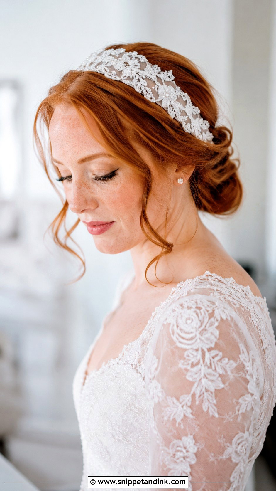 Wedding Hair With Lace Headband - Snippet and Ink - 15 Wedding Hair with Headpiece Ideas