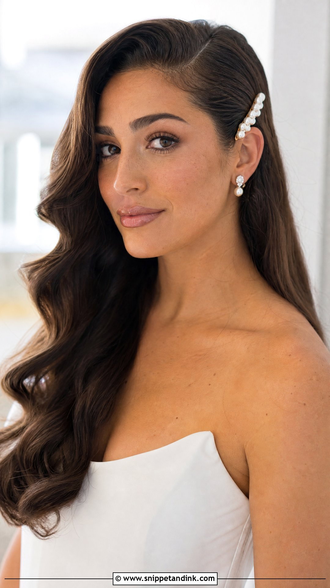 Wedding Hair With Pearl Clip Tucked Behind Ear - Snippet and Ink - 20 Wedding Hair Tucked Behind Ears