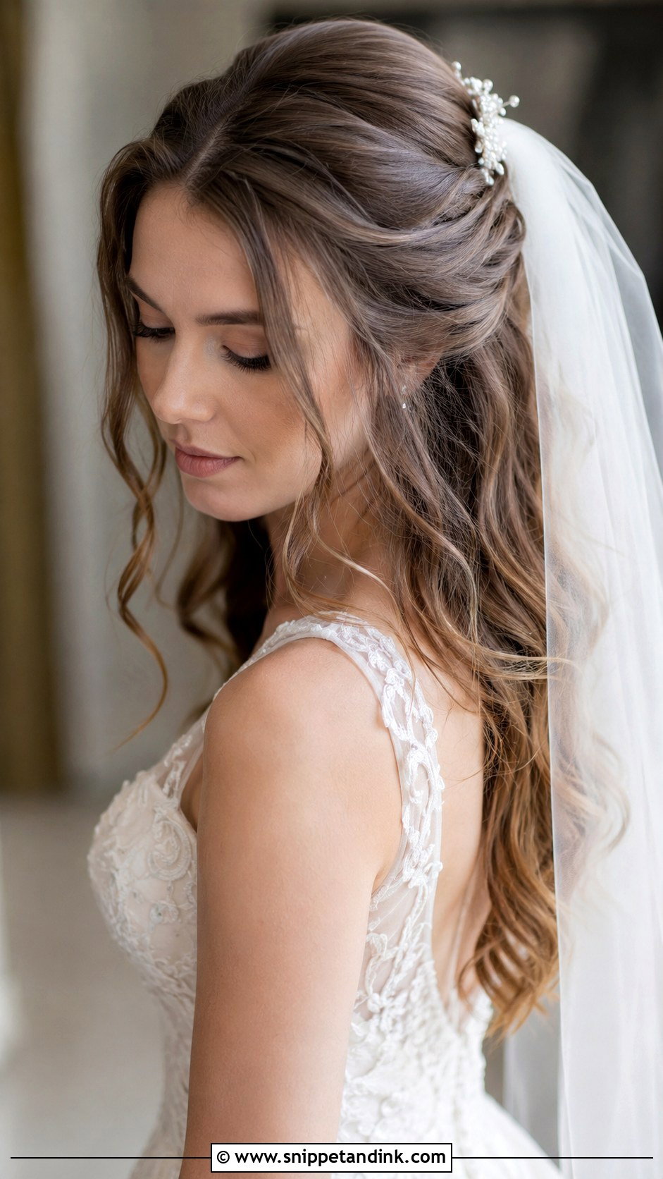 Wedding Hair With a Veil and Waves - Snippet and Ink - 20 Barbara Palvin Wedding Hair Ideas