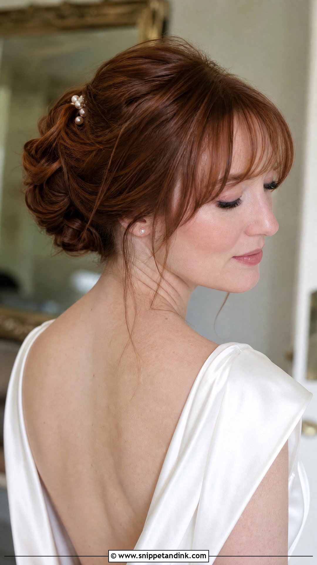 Wedding Hairstyle With Wispy Bangs - Snippet and Ink - 20 Wedding Hairstyles for Big Foreheads