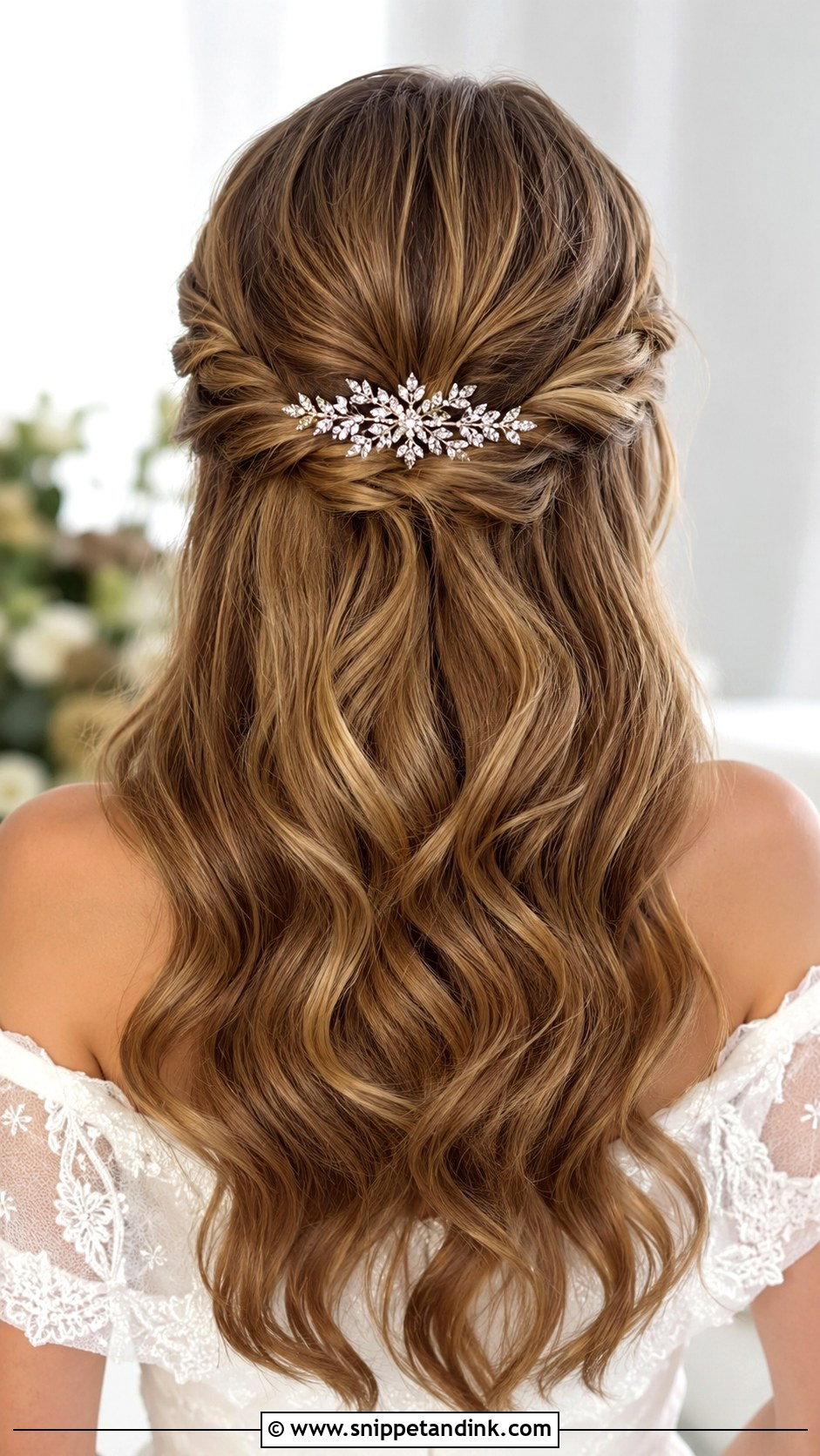 Wedding Half Up Hair With Crystal Comb - Snippet and Ink - 15 Wedding Hair with Accessories