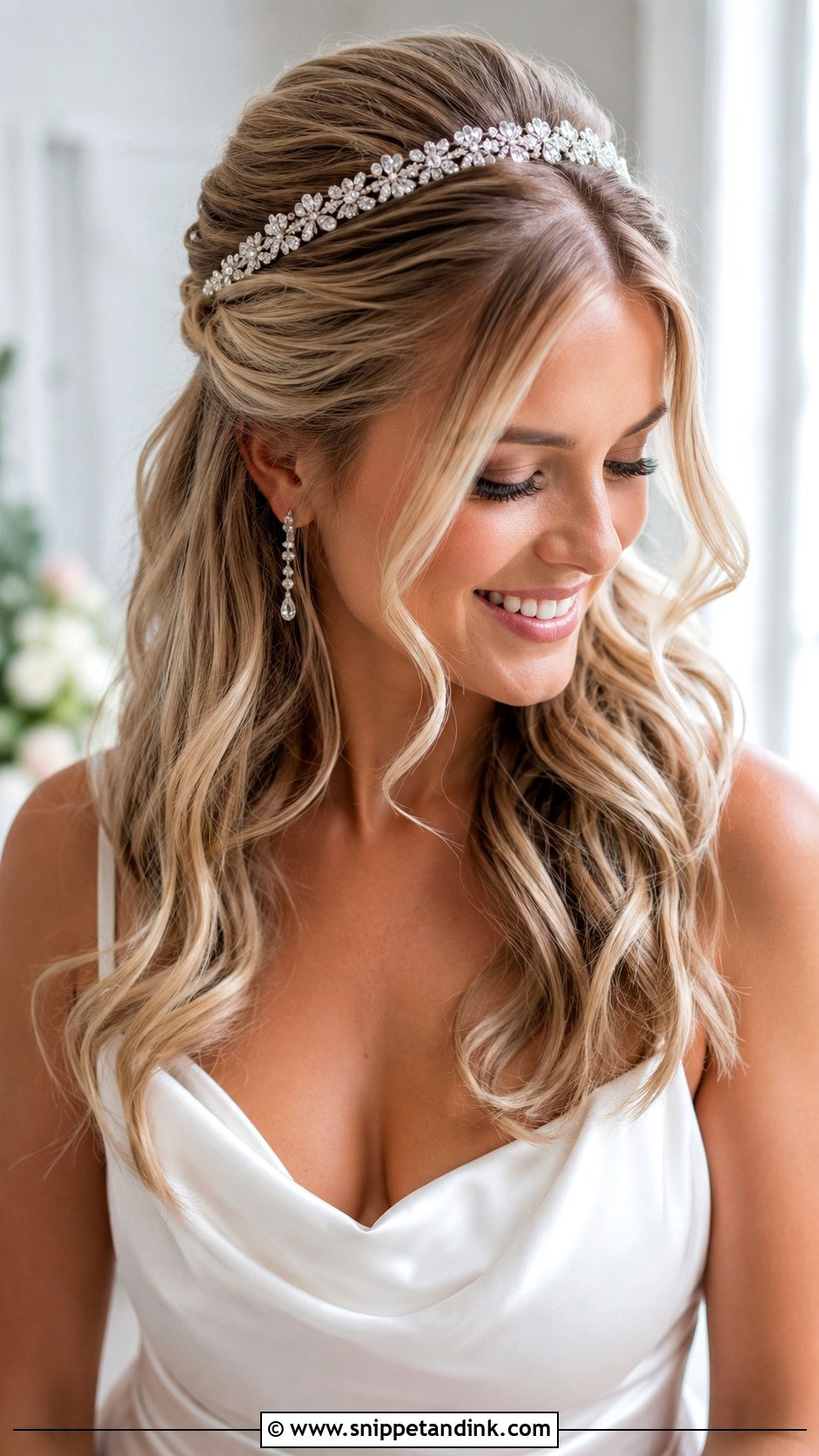 Wedding Half Up Hair With Crystal Headband - Snippet and Ink - 15 Wedding Hairstyle with Headband Ideas