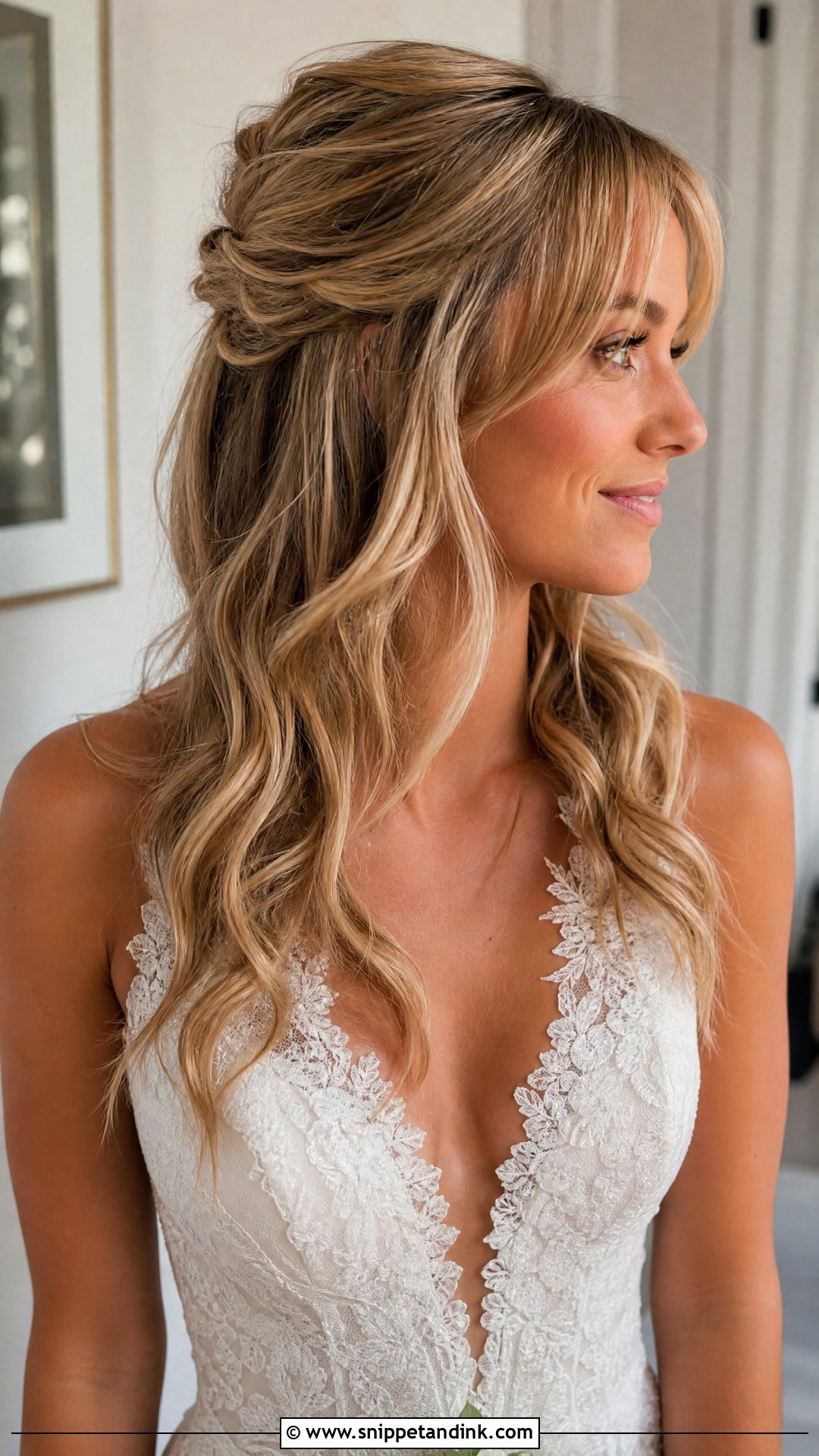 Wedding Half Up Hair With Fringe - Snippet and Ink - 20 Wedding Hair Fringe Ideas