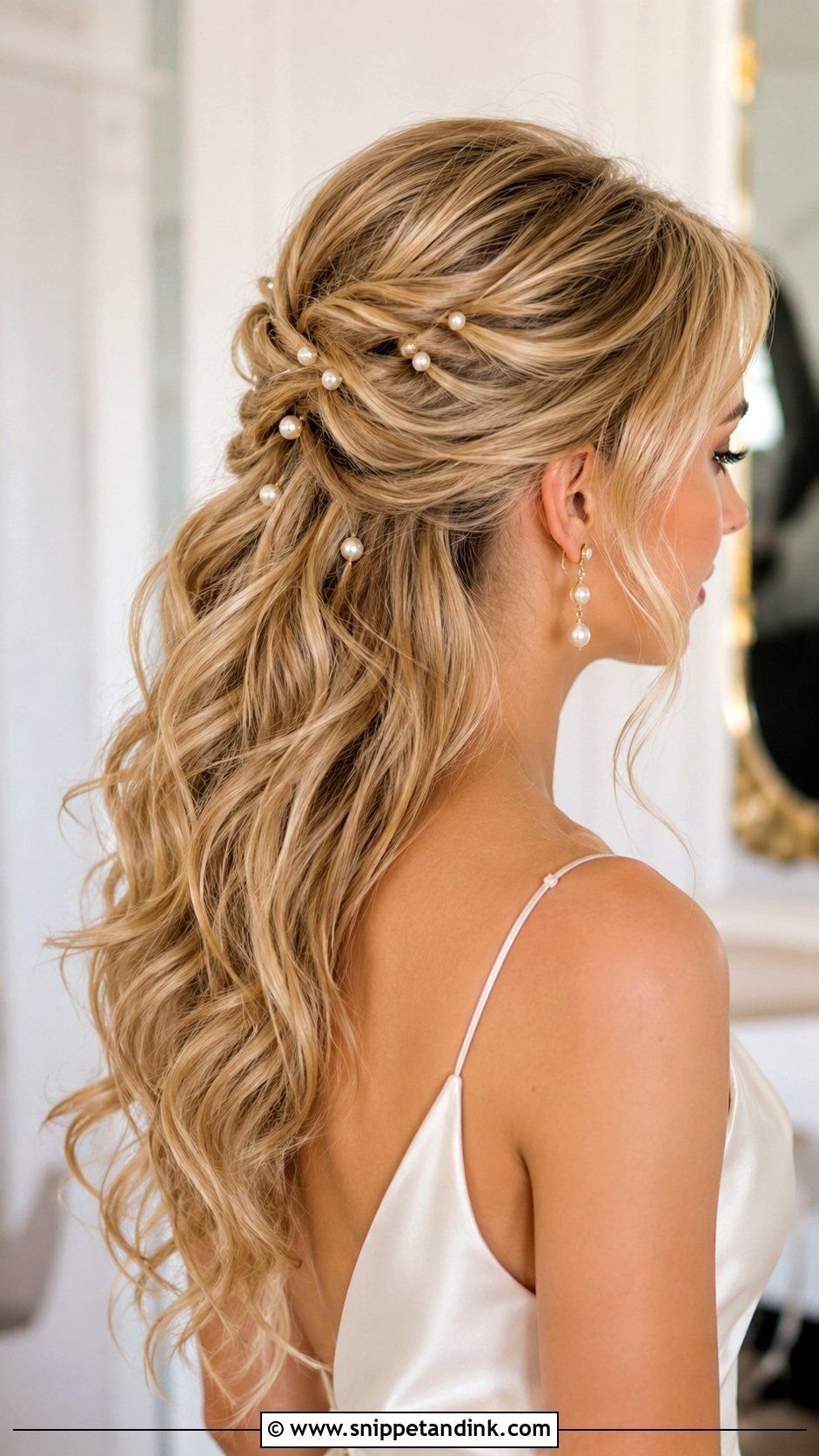 Wedding Half Up Hair With Pearl Pins - Snippet and Ink - 15 Wedding Hair Accessories Headpieces