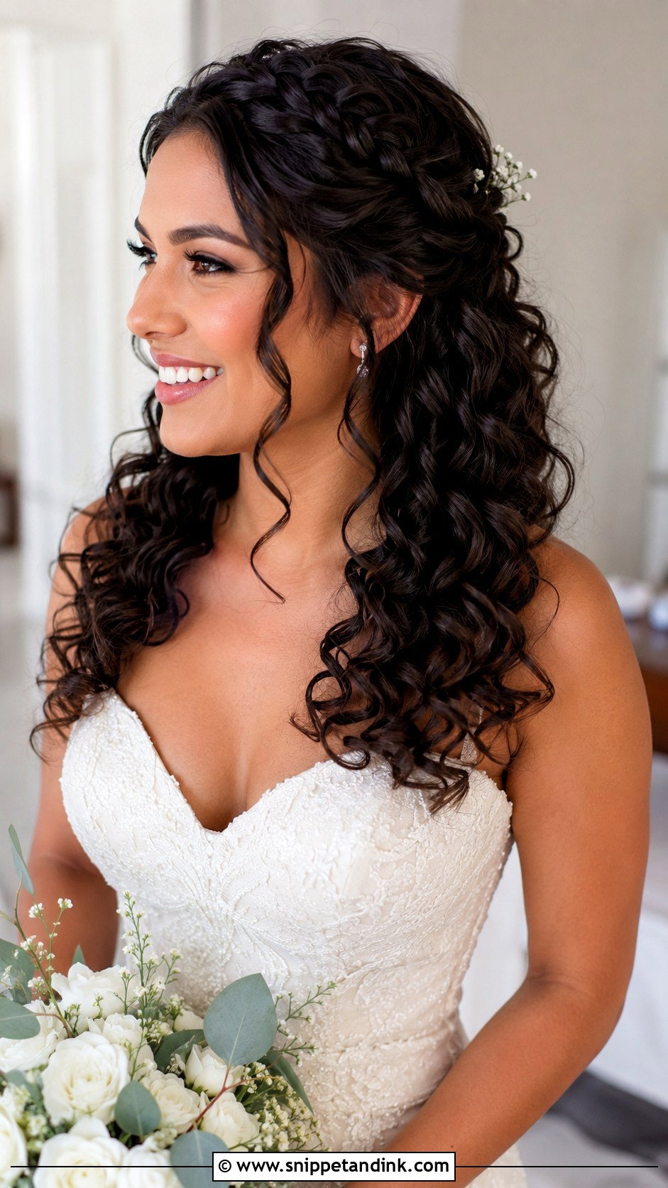 Wedding Half Up Half Down Braided Curls - Snippet and Ink - 15 Wedding Half-Up Half-Down Braid Ideas