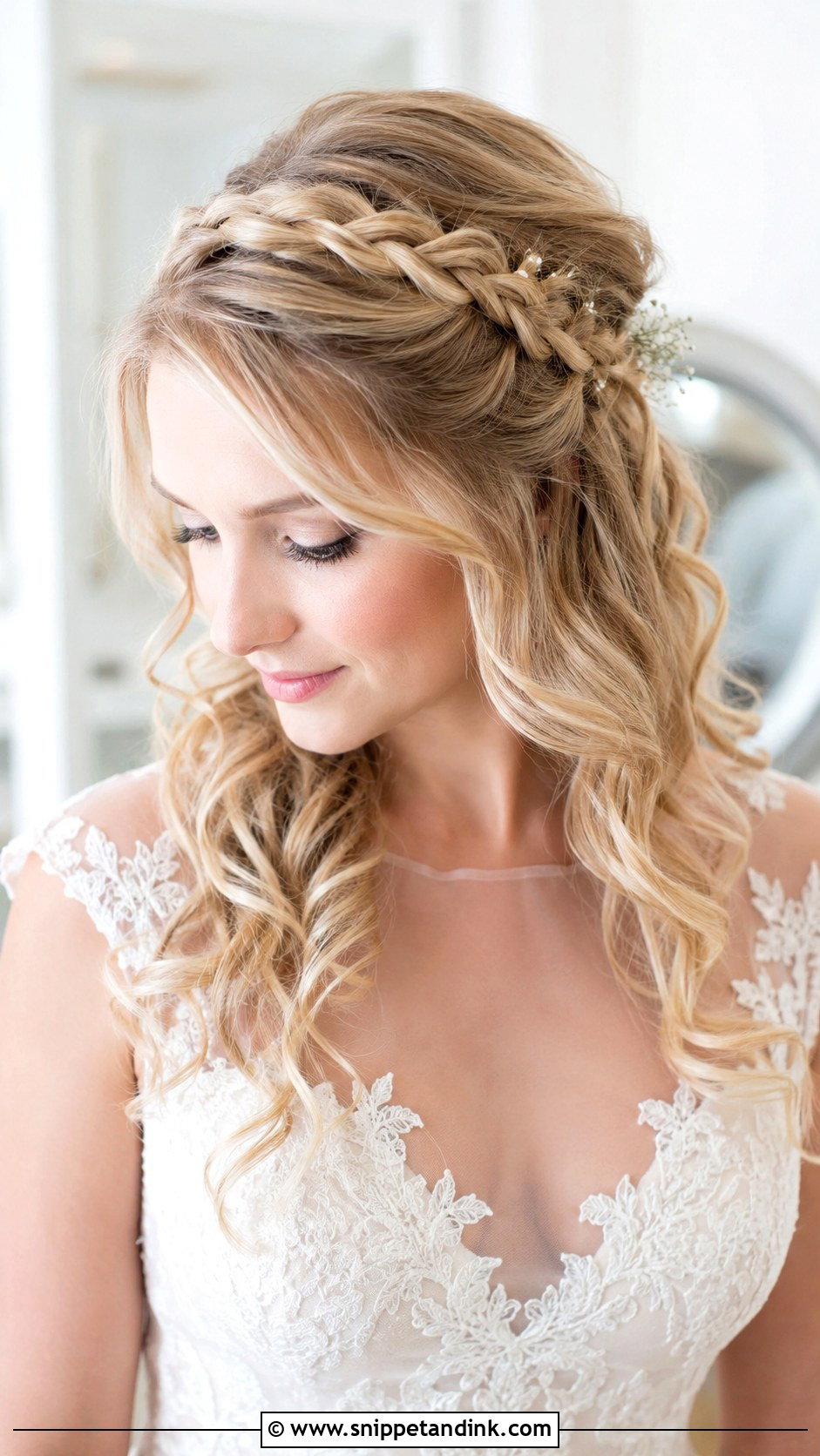 Wedding Half Up Half Down Crown Braid - Snippet and Ink - 15 Wedding Half-Up Half-Down Braid Ideas
