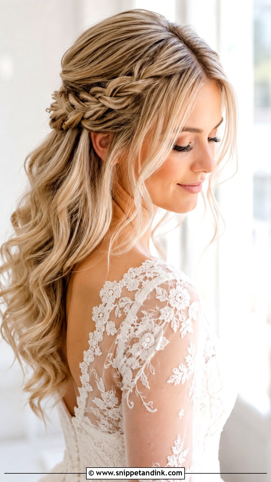 Wedding Half Up Half Down Lace Braid - Snippet and Ink - 15 Wedding Half-Up Half-Down Braid Ideas