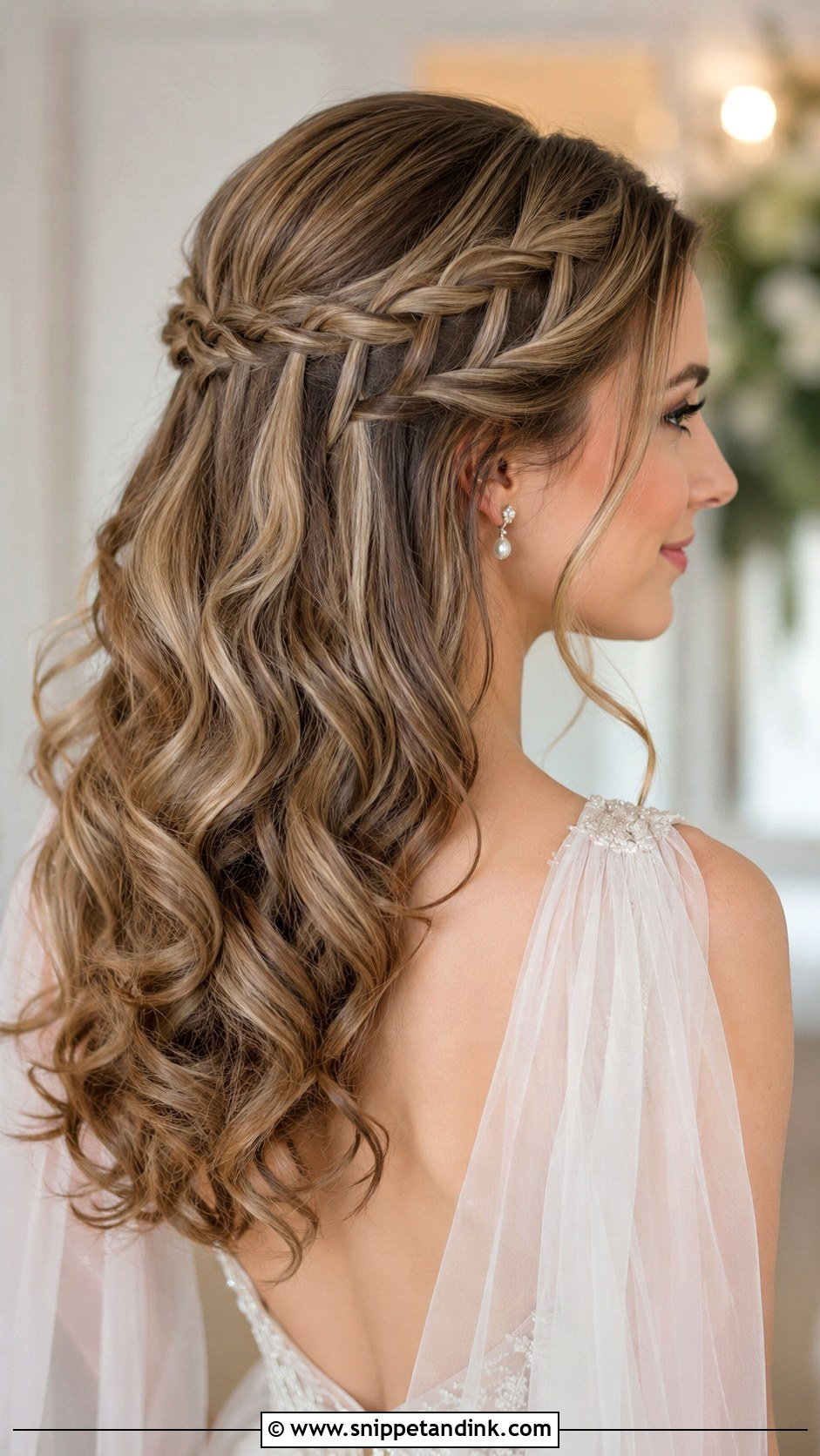 Wedding Half Up Half Down Waterfall Braid - Snippet and Ink - 15 Wedding Half-Up Half-Down Braid Ideas