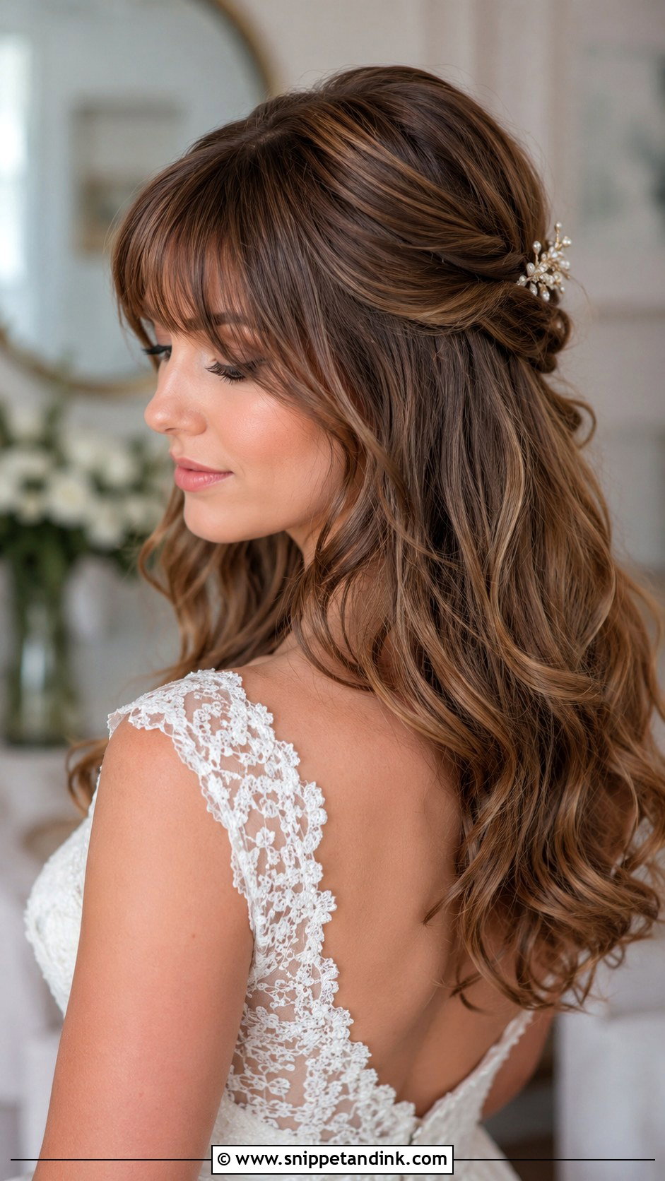 Wedding Half Up Half Down With Bangs - Snippet and Ink - 15 Wedding Hair Styles with Bangs