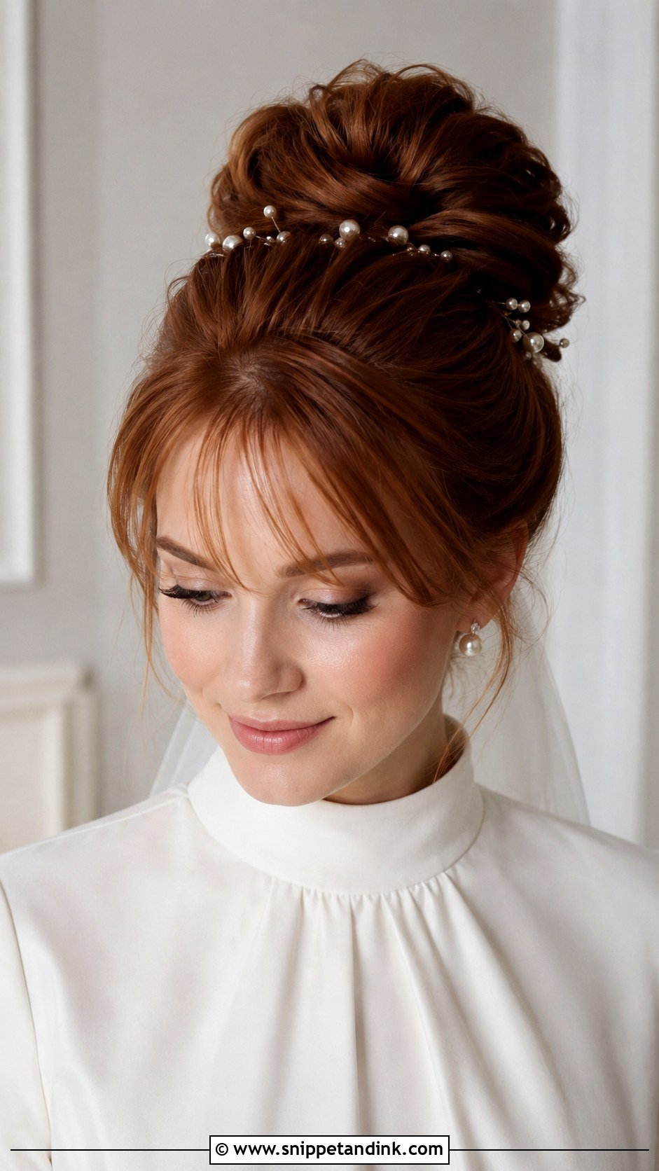 Wedding High Bun With Bangs - Snippet and Ink - 15 Wedding Hair Styles with Bangs