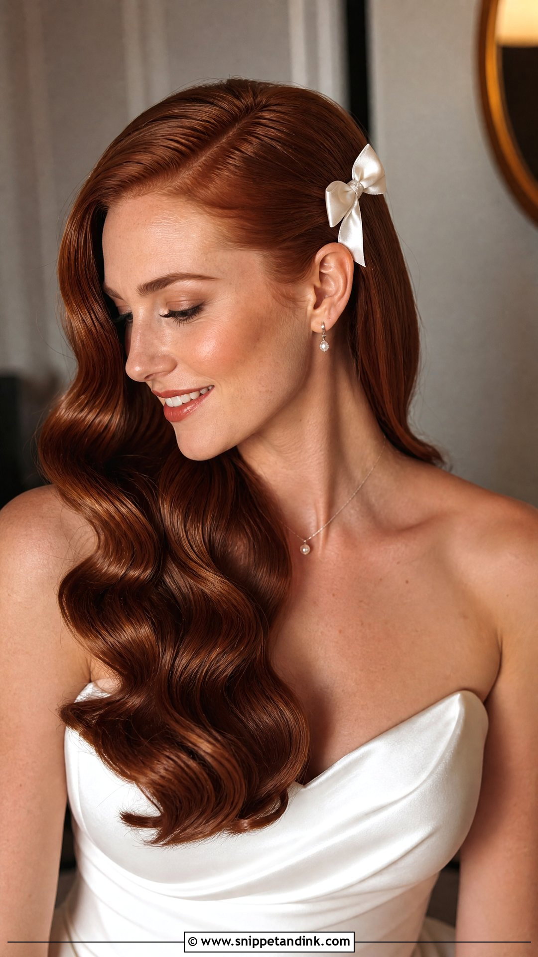 Wedding Hollywood Waves With Bow - Snippet and Ink - 20 Wedding Hairstyles Bow