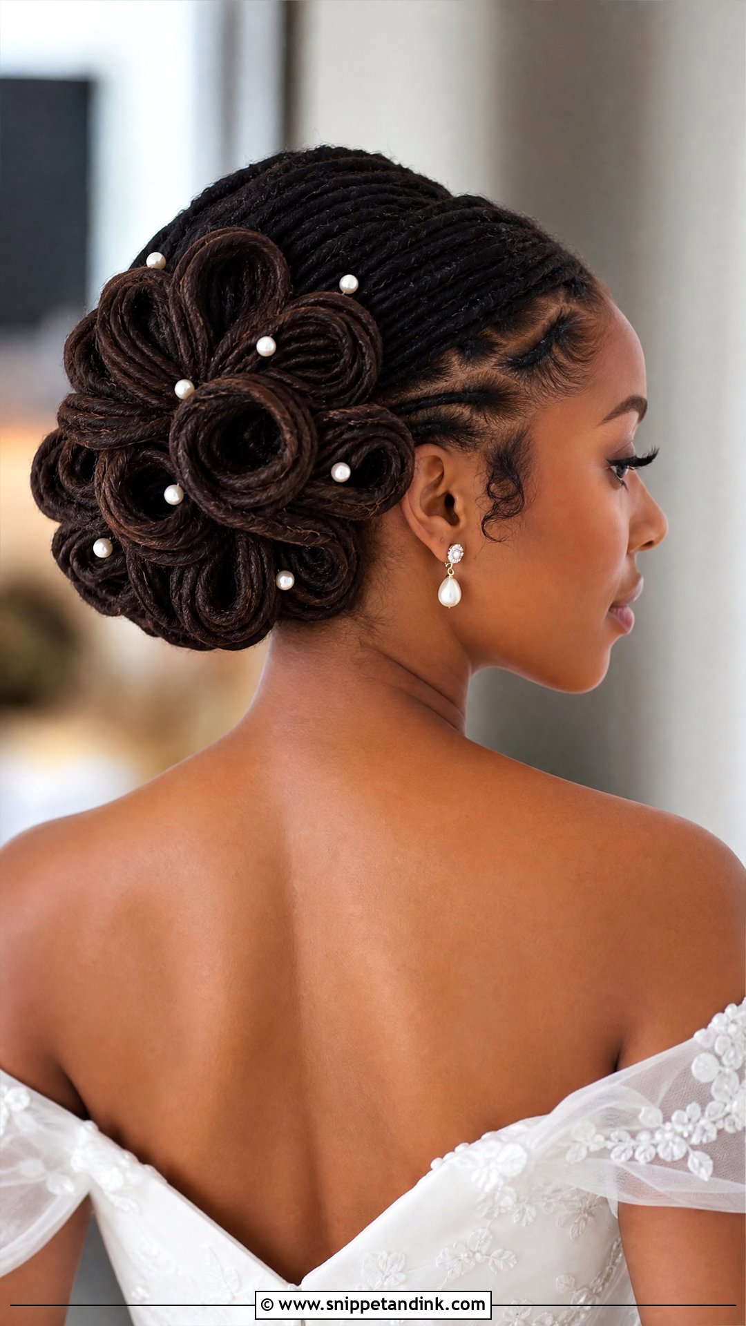 Wedding Loc Petal Bun - Snippet and Ink - 20 Wedding Loc Styles for Women