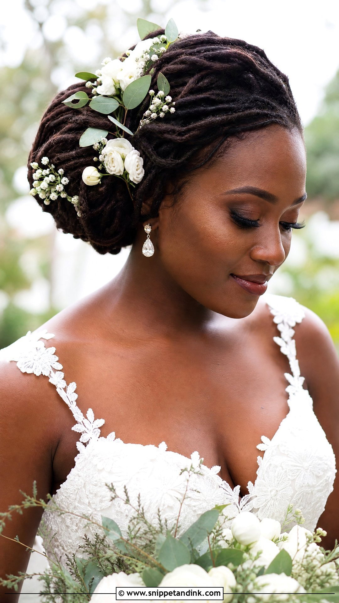 Wedding Locs With Flowers - Snippet and Ink - 20 Wedding Loc Styles for Women