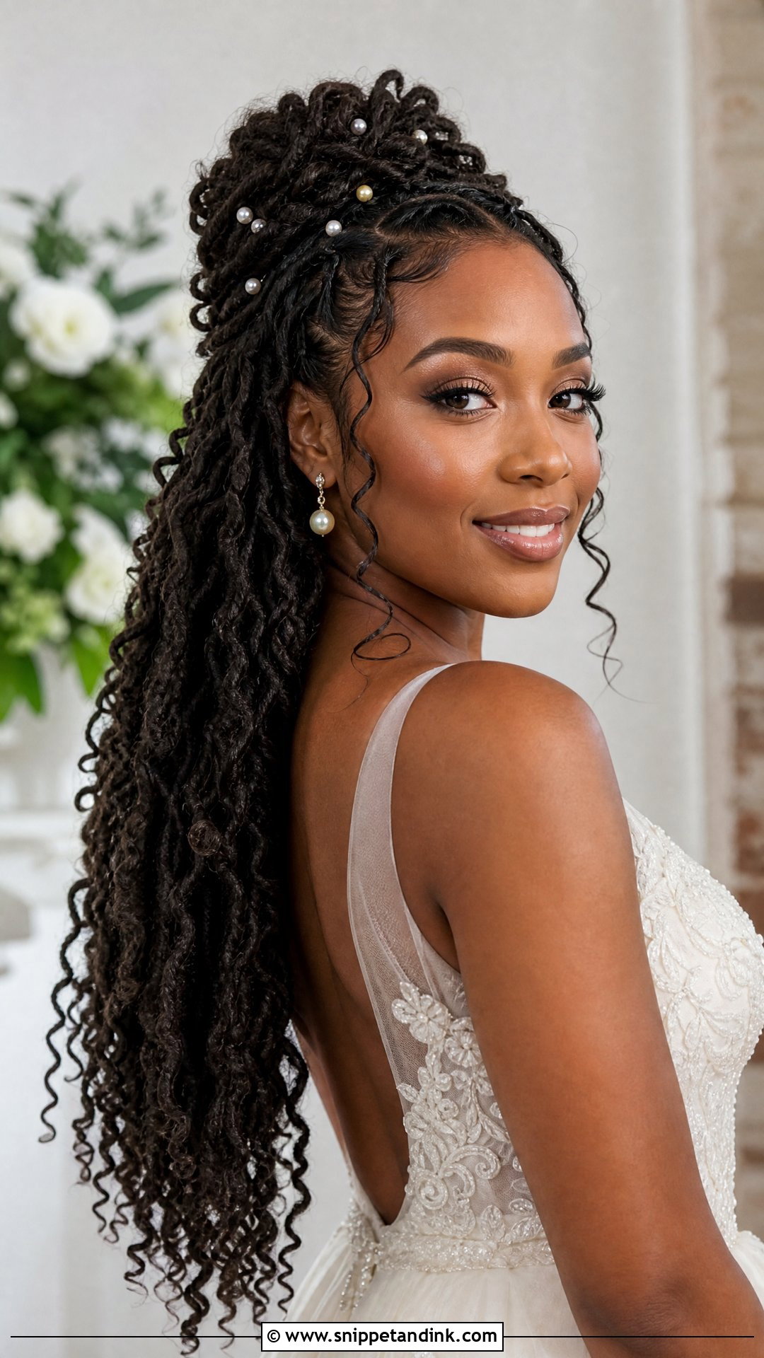 Wedding Locs With Pearls - Snippet and Ink - 20 Wedding Loc Styles for Women