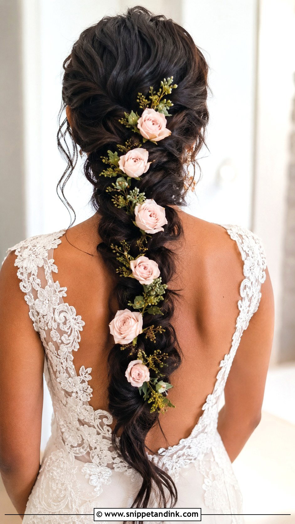 Wedding Long Braid With Roses - Snippet and Ink - 15 Wedding Hairstyle Flowers