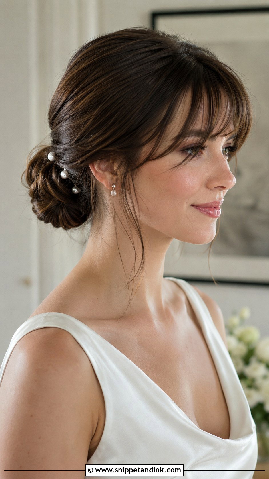 Wedding Low Bun With Bangs - Snippet and Ink - 15 Wedding Hair Styles with Bangs