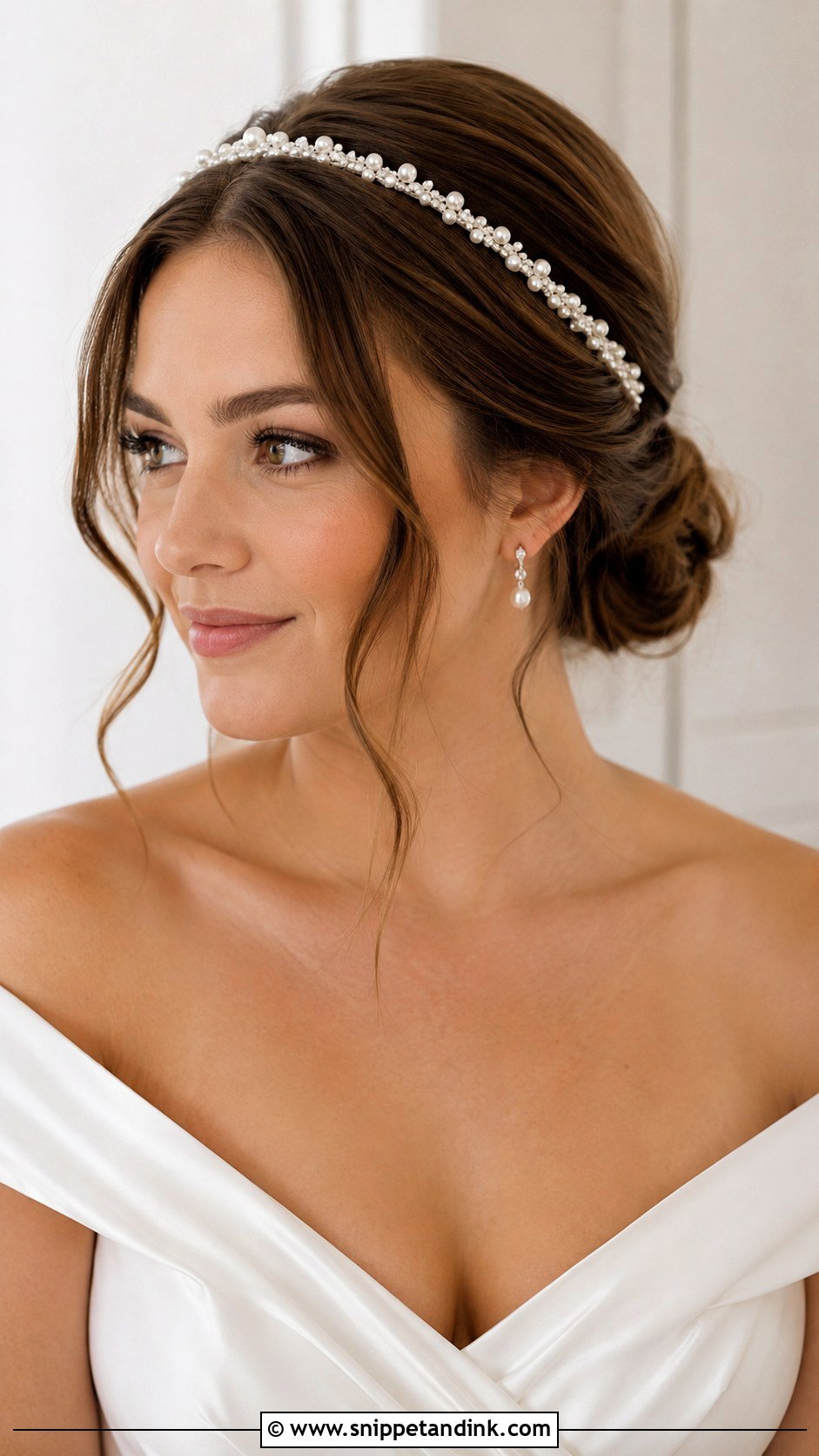 Wedding Low Bun With Pearl Headband - Snippet and Ink - 15 Wedding Hairstyle with Headband Ideas
