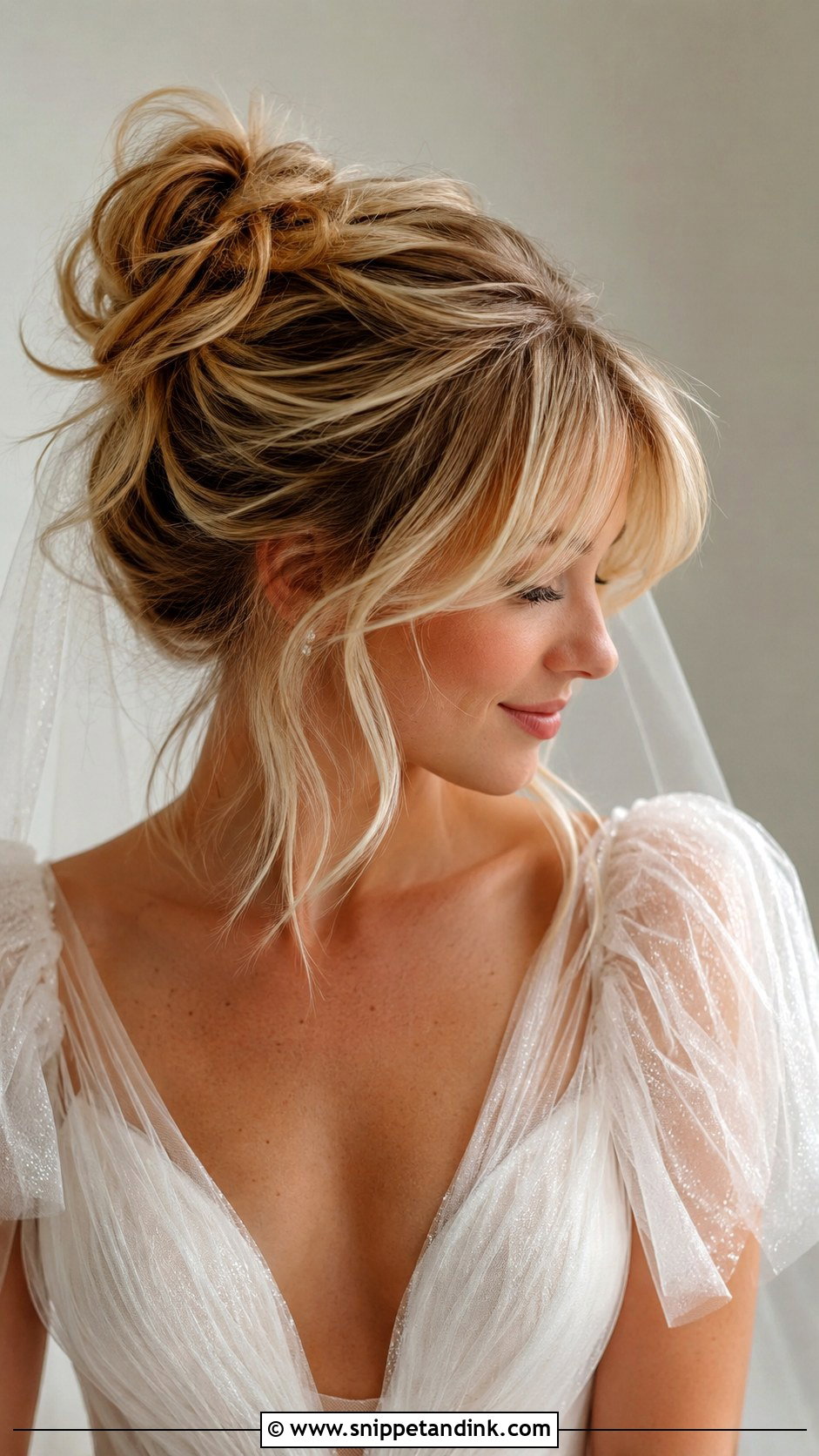 Wedding Messy Bun With Bangs - Snippet and Ink - 15 Wedding Hair Styles with Bangs