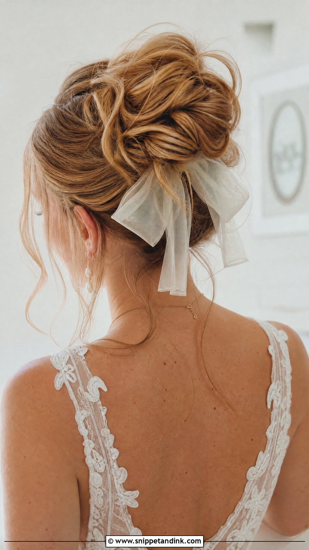 Wedding Messy Bun With Bow - Snippet and Ink - 20 Wedding Hairstyles Bow