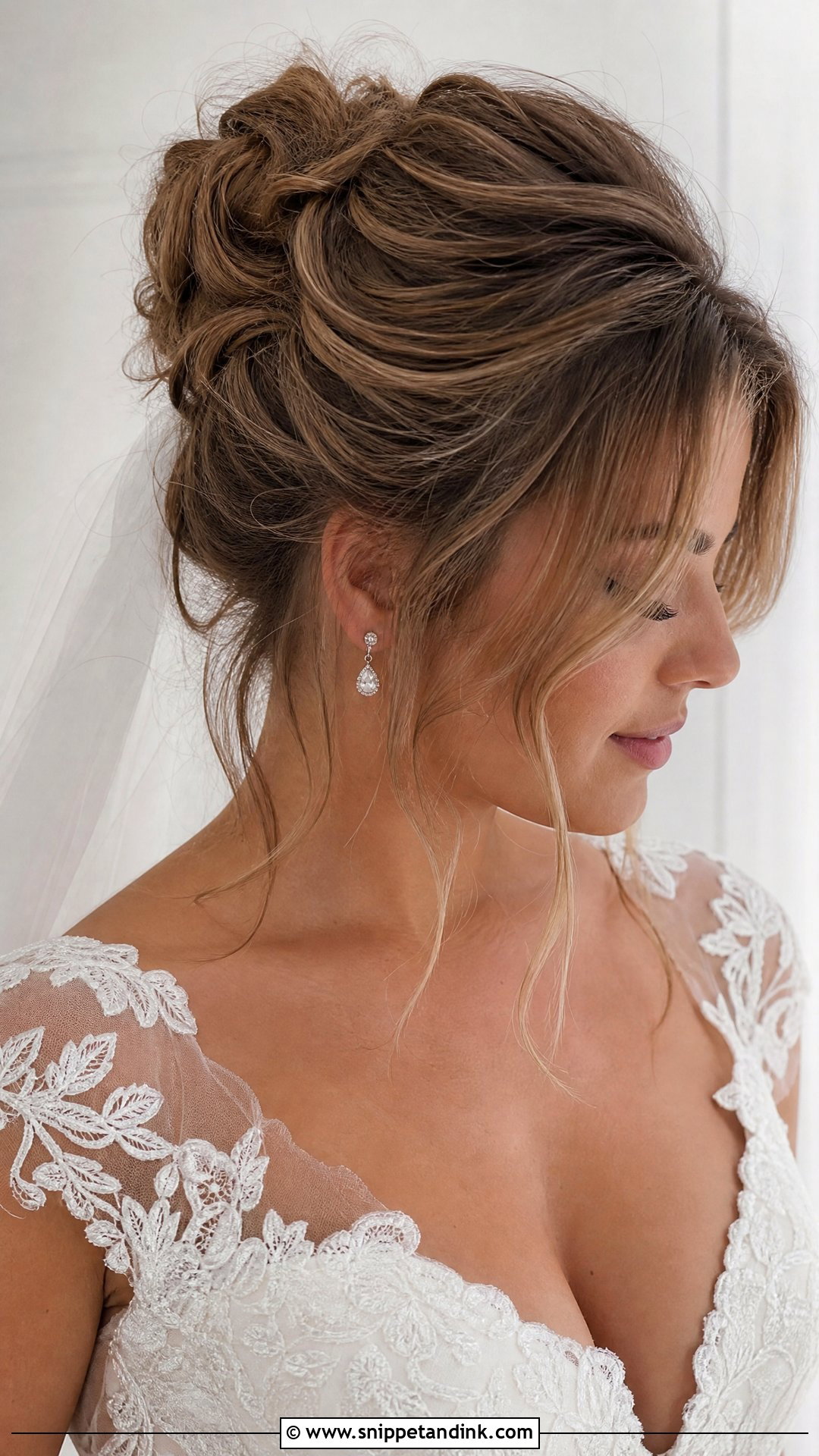 Wedding Messy Bun With Fringe - Snippet and Ink - 20 Wedding Hair Fringe Ideas