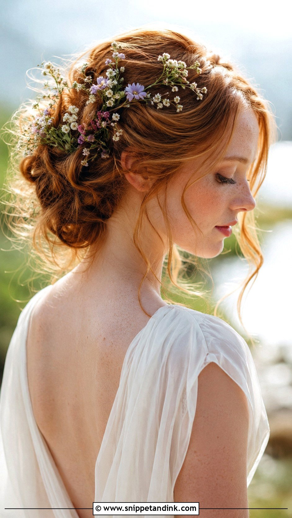 Wedding Messy Bun With Wildflowers - Snippet and Ink - 15 Wedding Hairstyle Flowers