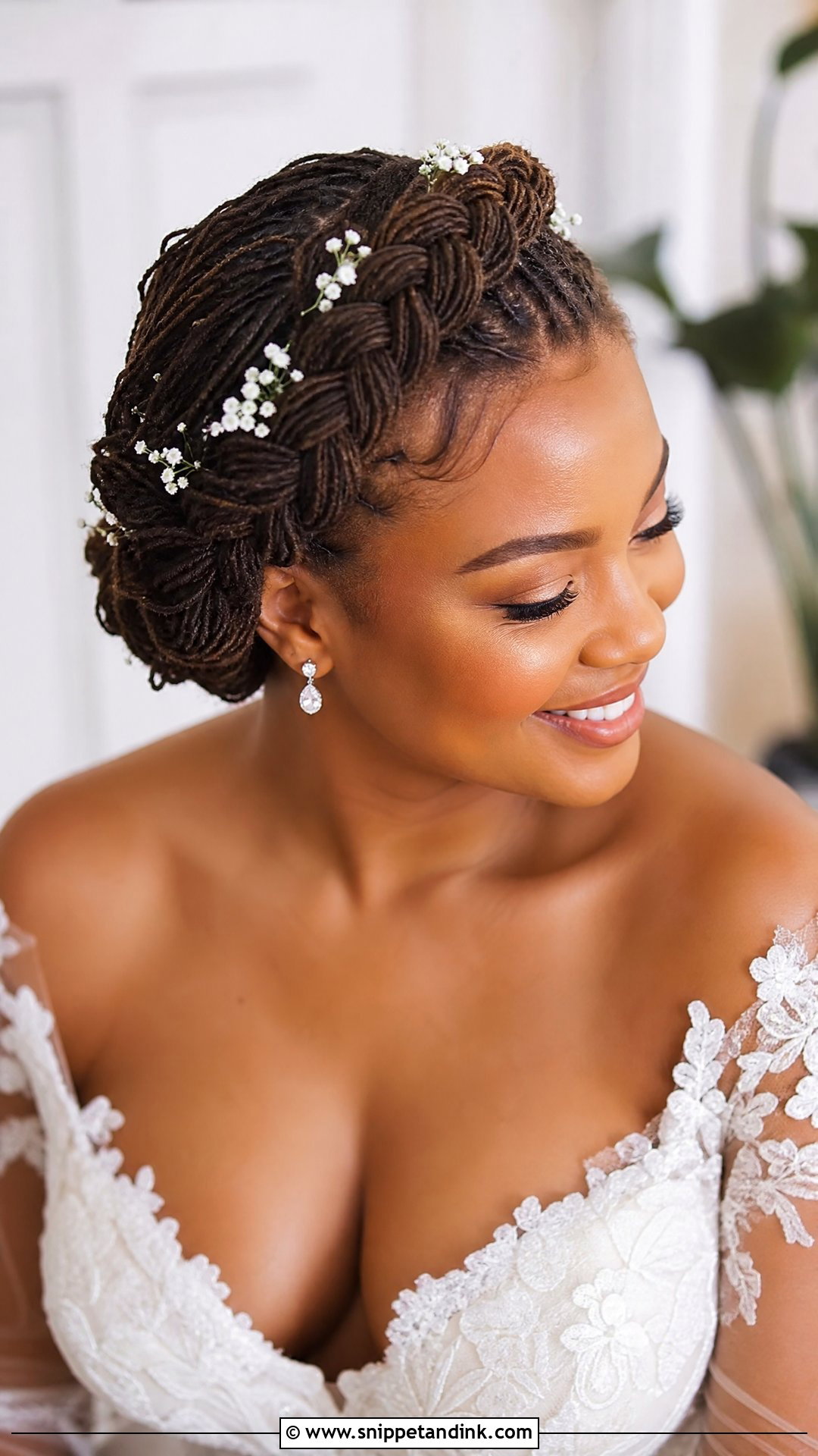 Wedding Microlocs Crown Braid - Snippet and Ink - 20 Wedding Microlocs Hairstyles