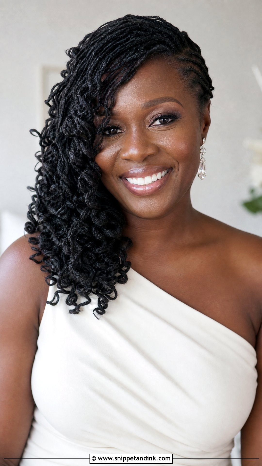Wedding Microlocs Side Swept Curls - Snippet and Ink - 20 Wedding Microlocs Hairstyles