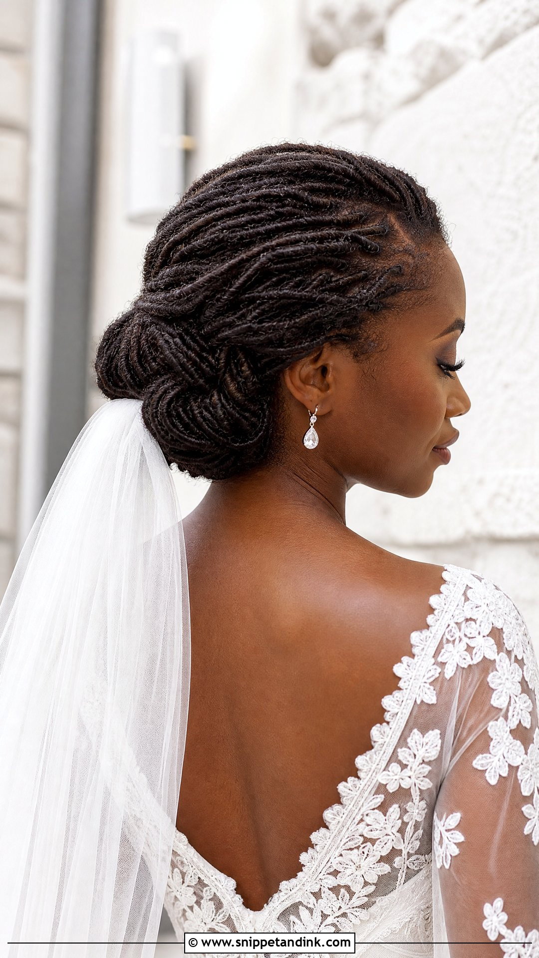 Wedding Microlocs Updo With Veil - Snippet and Ink - 20 Wedding Microlocs Hairstyles