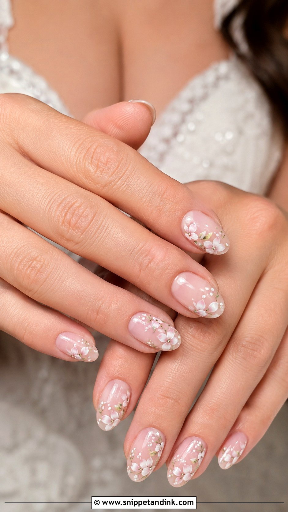 Wedding Nails With Floral Design - Snippet and Ink - 20 Wedding Nail Set Ideas